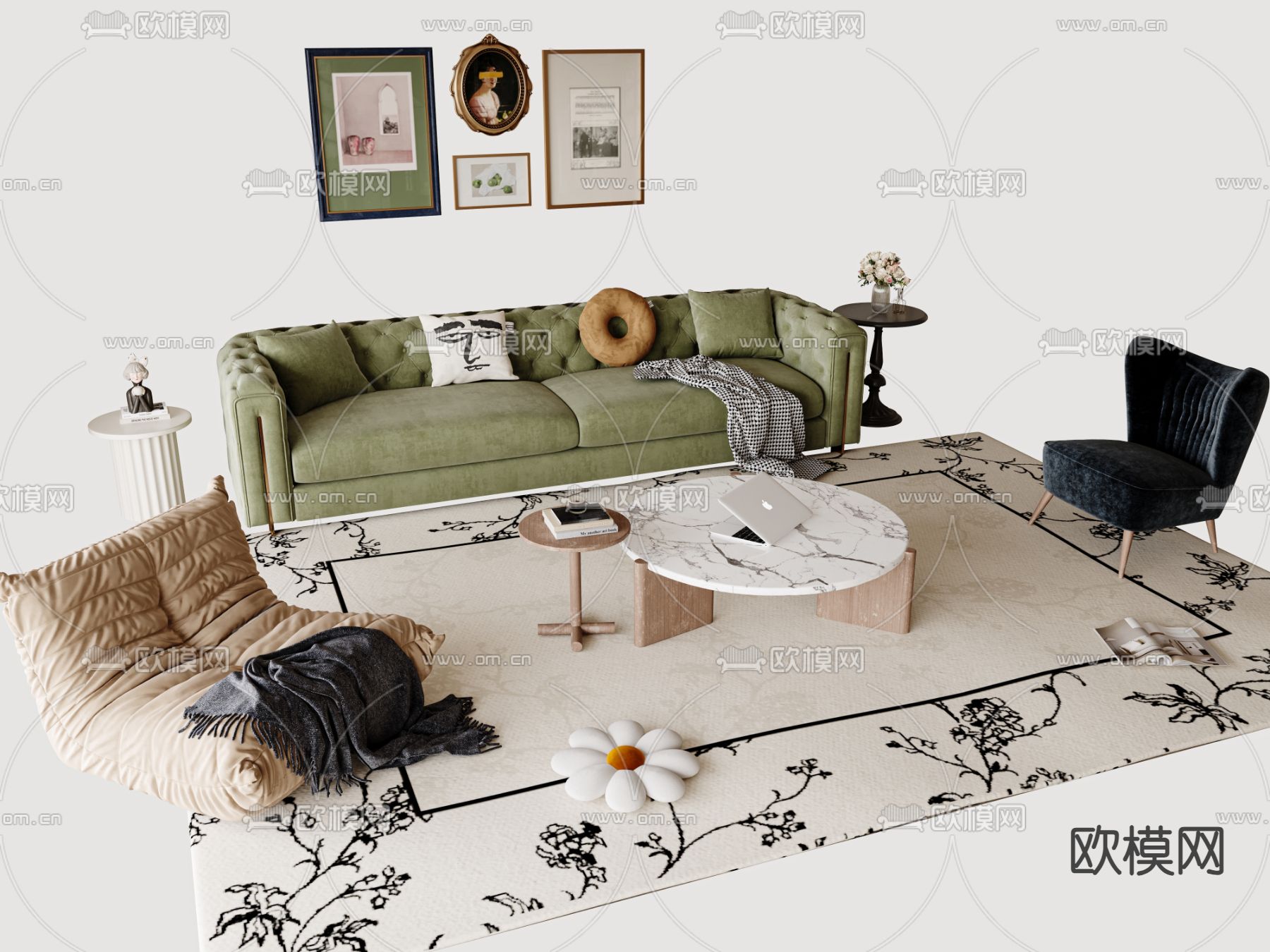 法式组合沙发3d模型下载