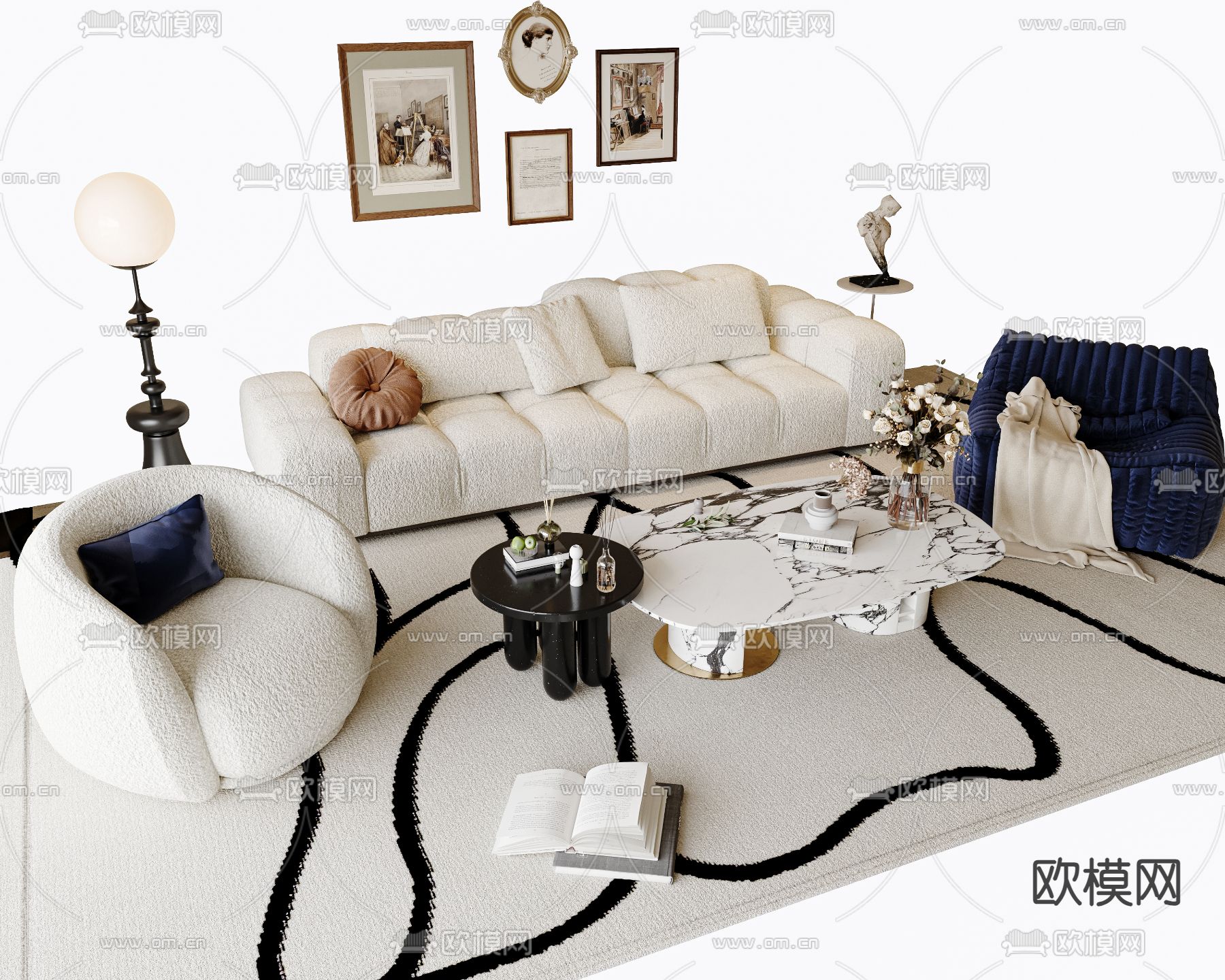 法式组合沙发3d模型下载