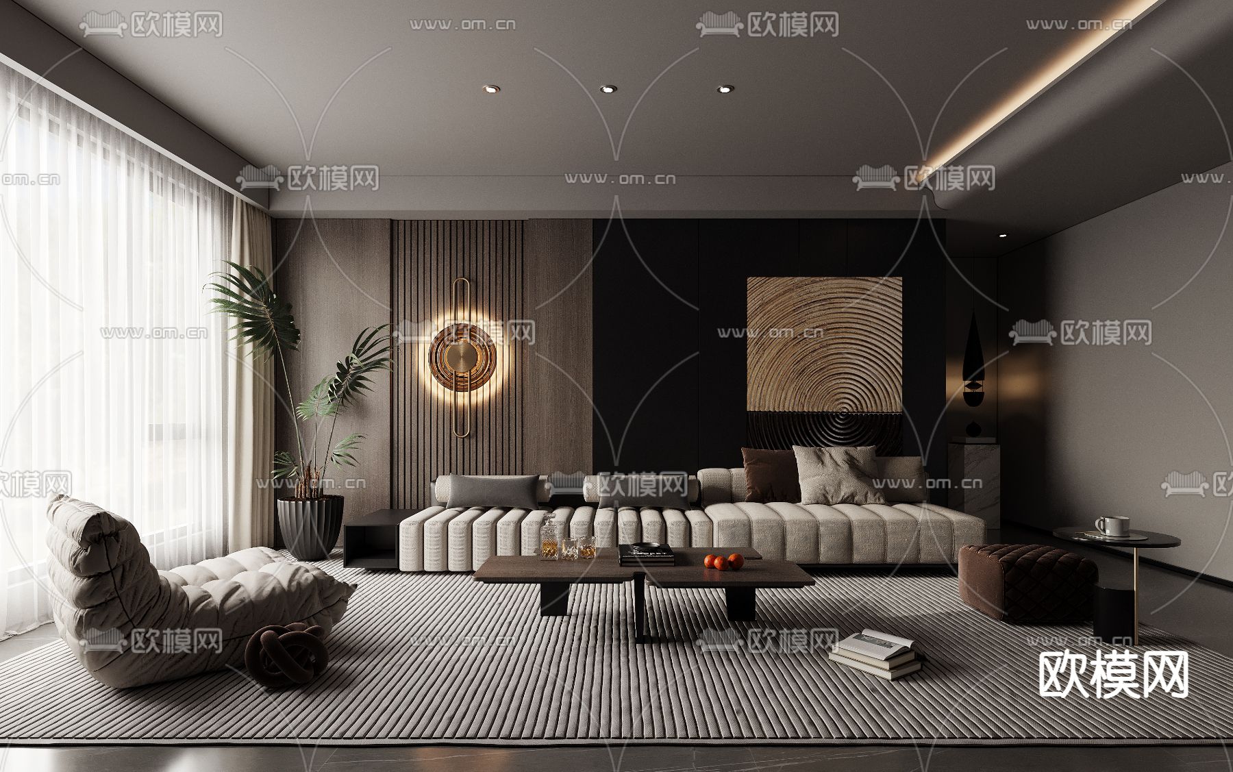 高级灰客厅3d模型下载（渲染图1）