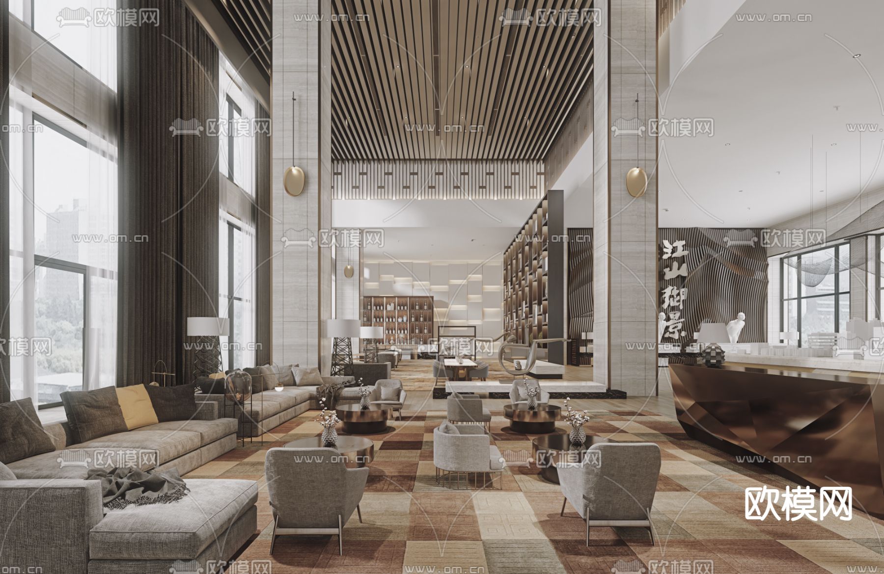 轻奢售楼处 洽谈区 售楼中心3d模型下载（渲染图1）