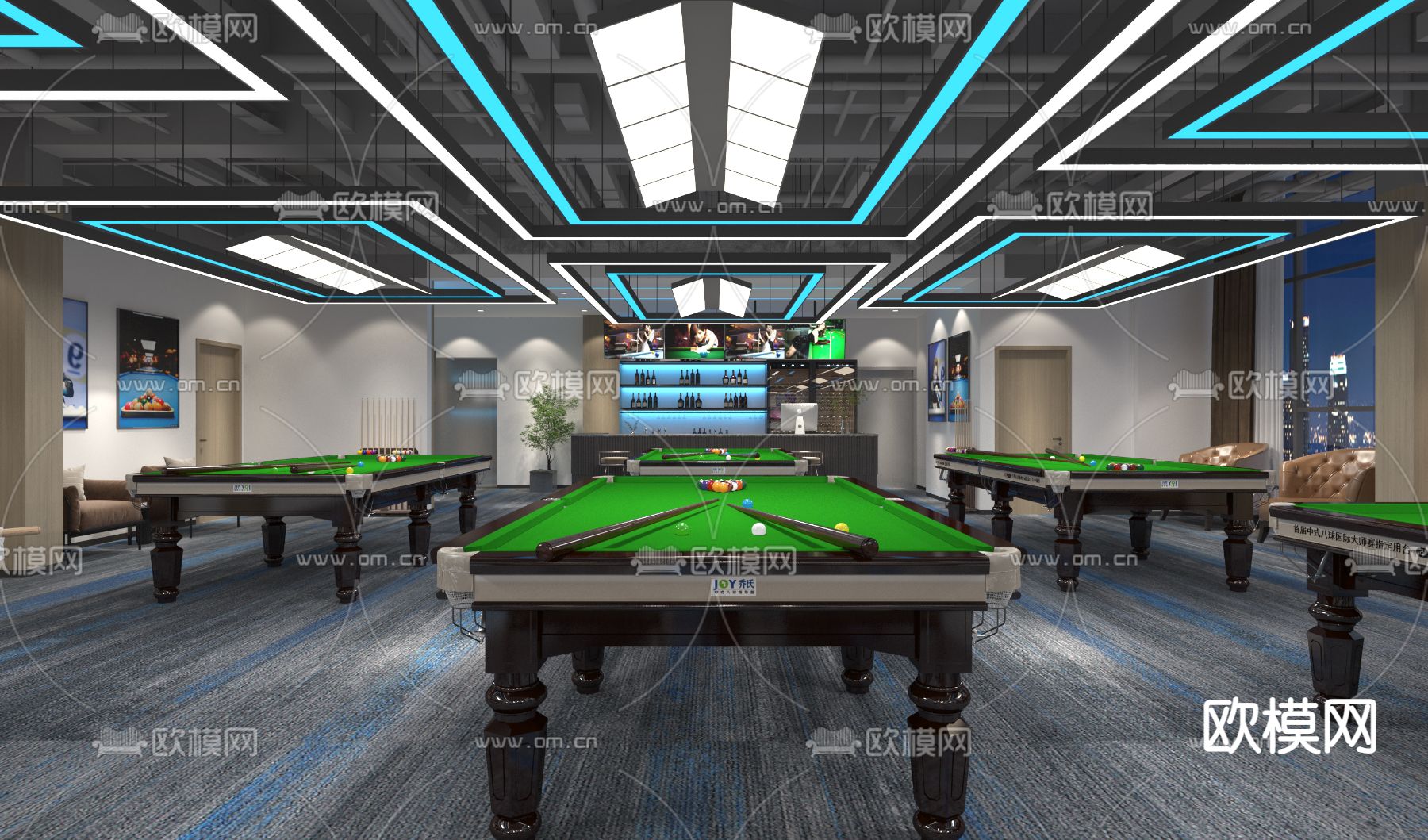 现代台球室 桌球馆3d模型下载（渲染图1）