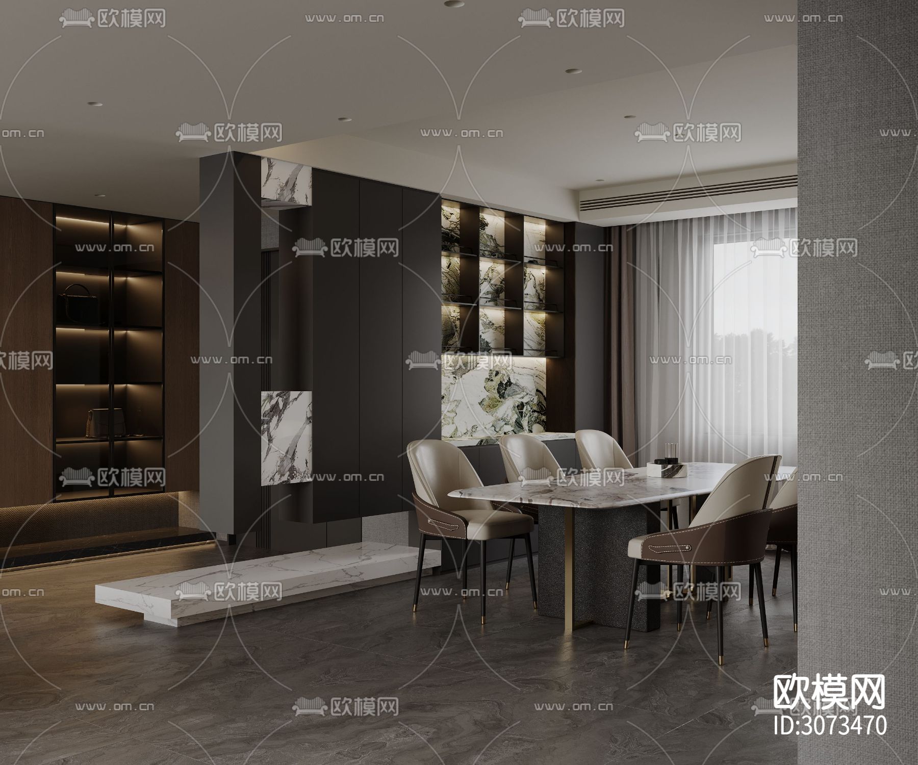 高级灰客餐厅装修效果图下载（渲染图5）