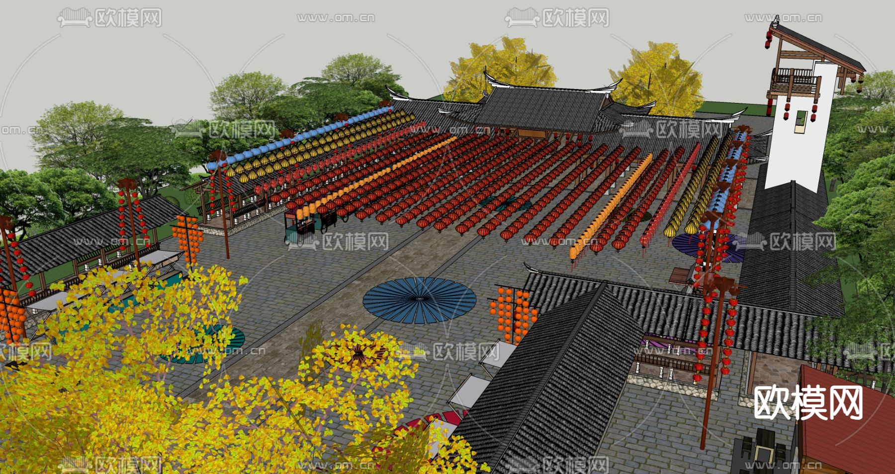 中式商业街su模型下载（渲染图4）