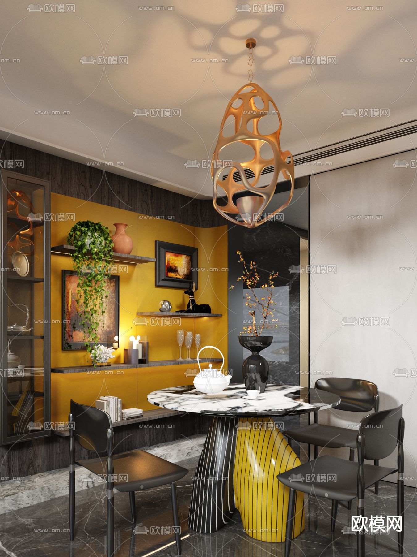 维几设计 后现代餐厅su模型下载