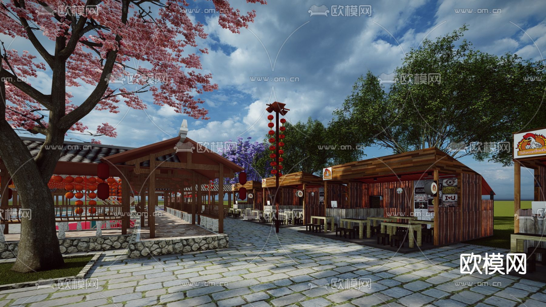 中式商业街su模型下载（渲染图2）