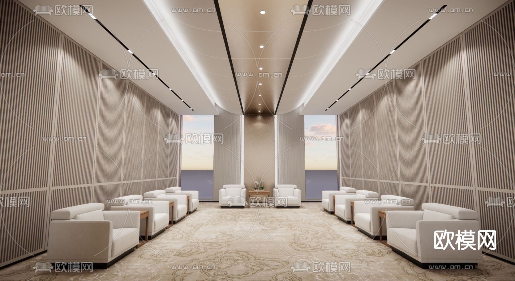 现代接待室 会见厅su模型下载（渲染图2）