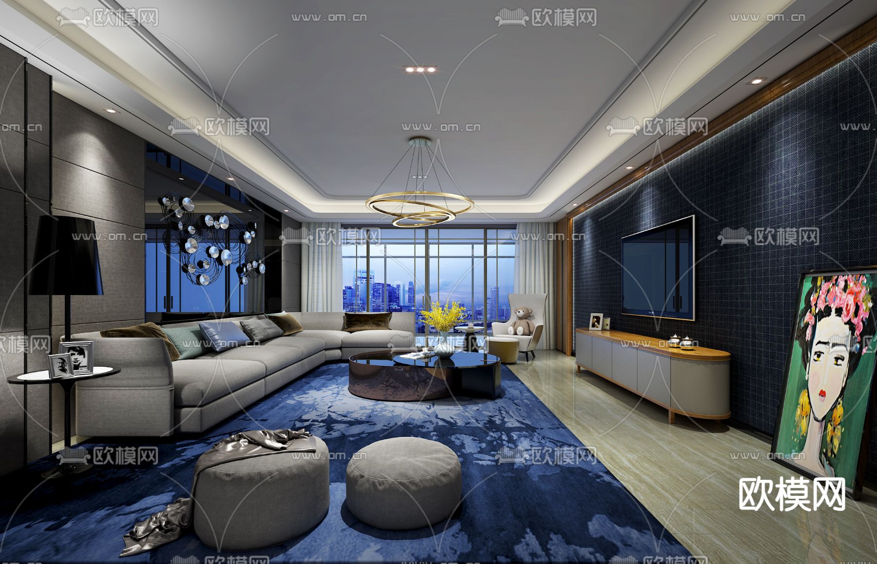 后现代客厅3d模型下载