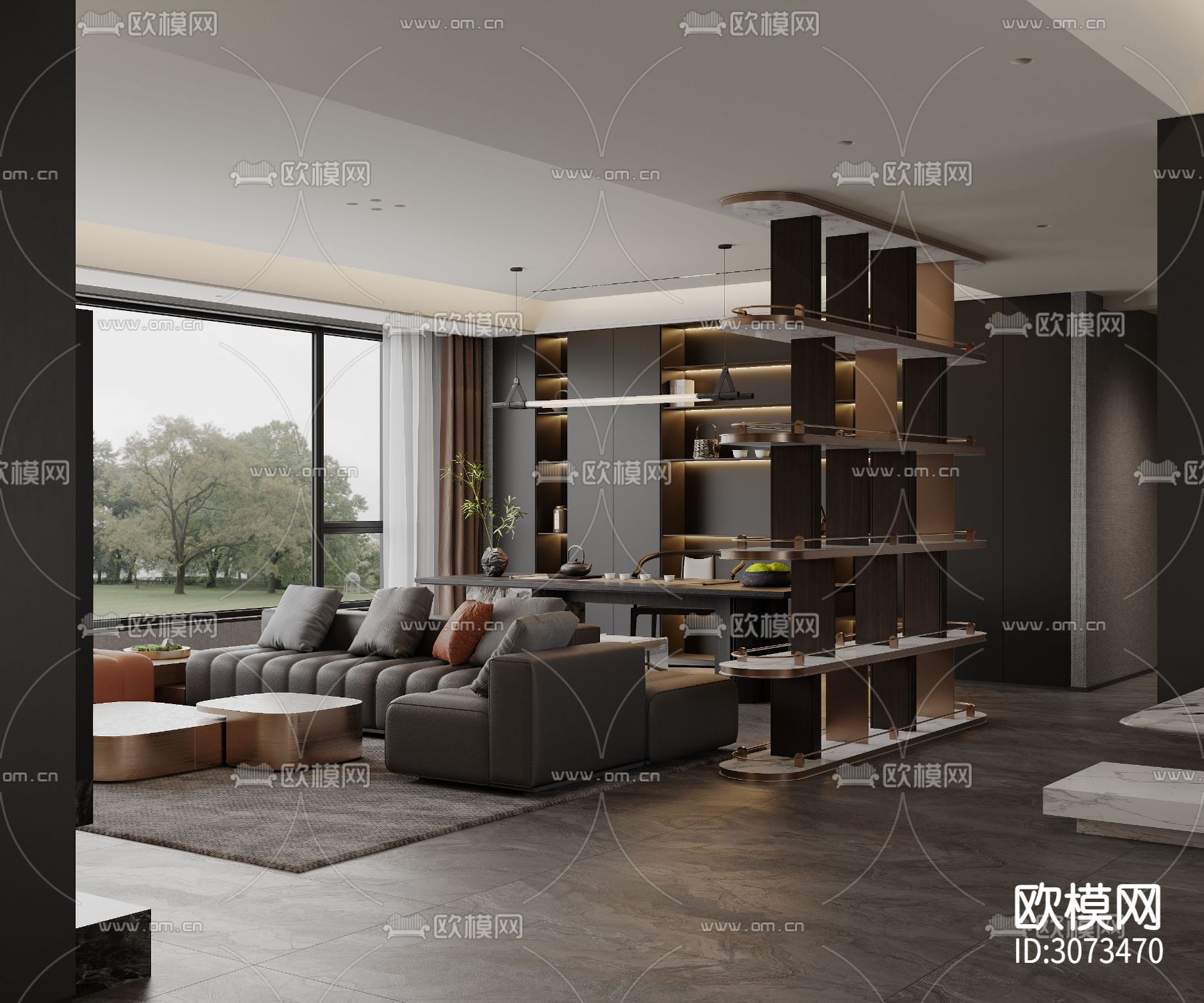 高级灰客餐厅装修效果图下载（渲染图2）