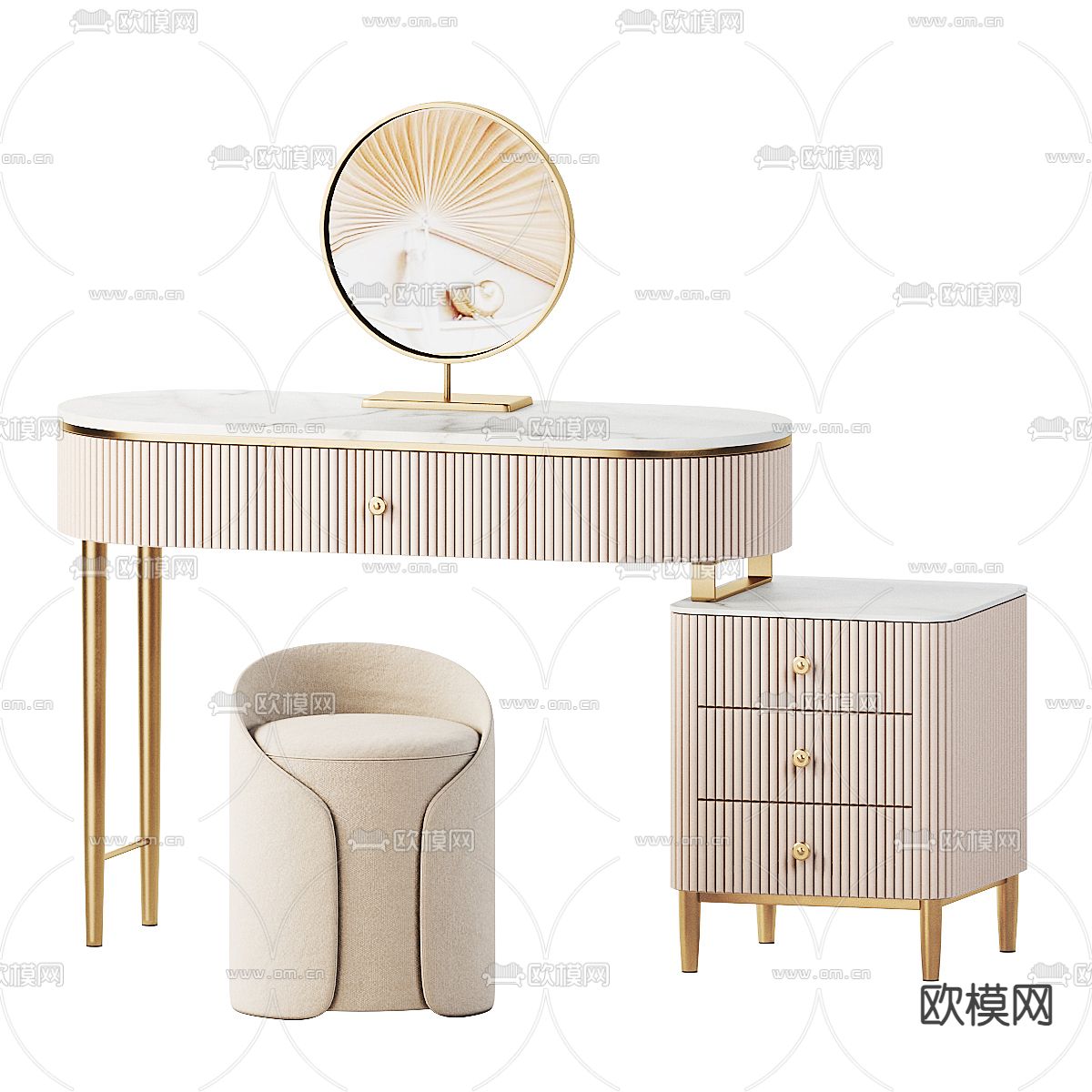 轻奢梳妆台 化妆桌3d模型下载