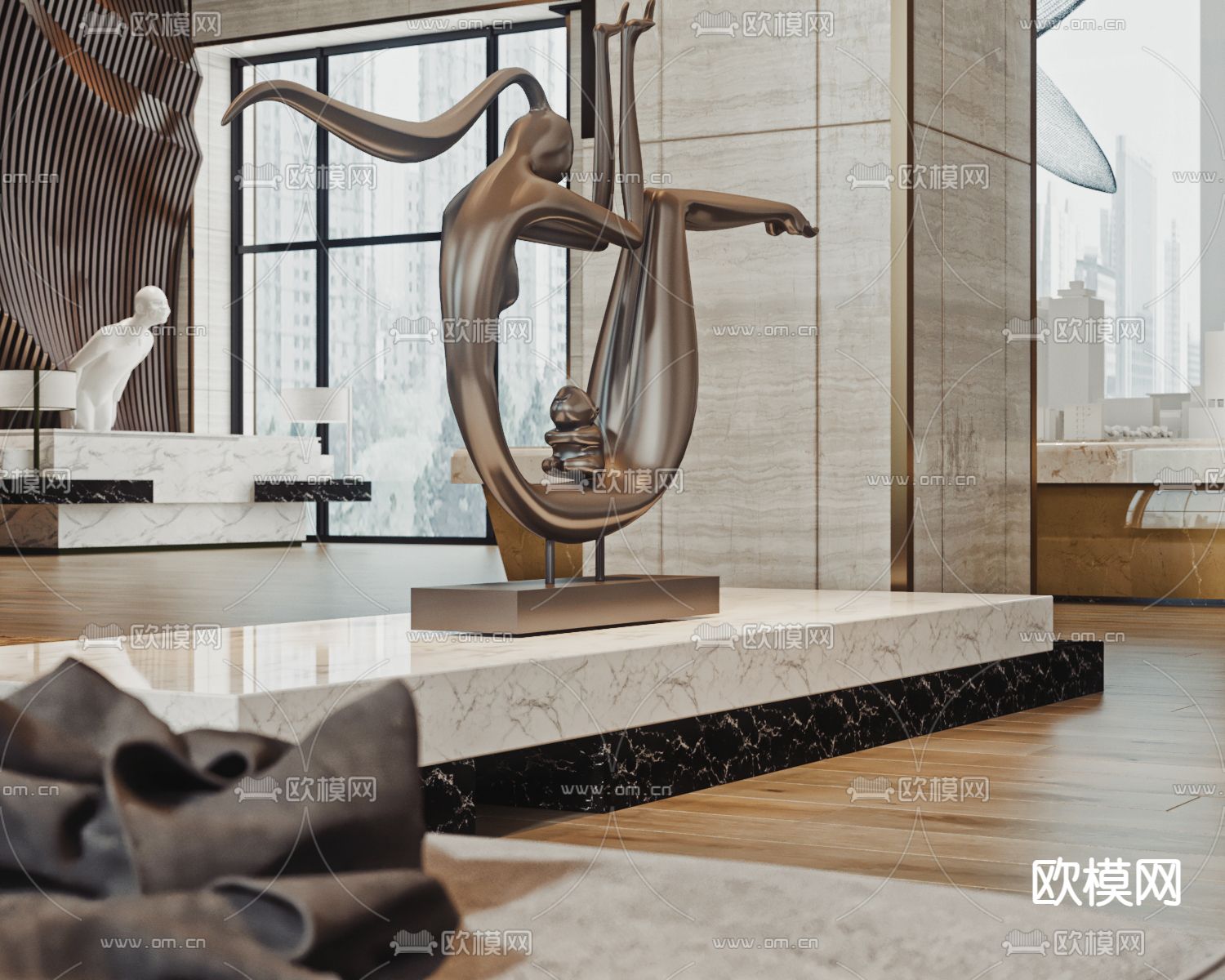 轻奢售楼处 洽谈区 售楼中心3d模型下载（渲染图2）