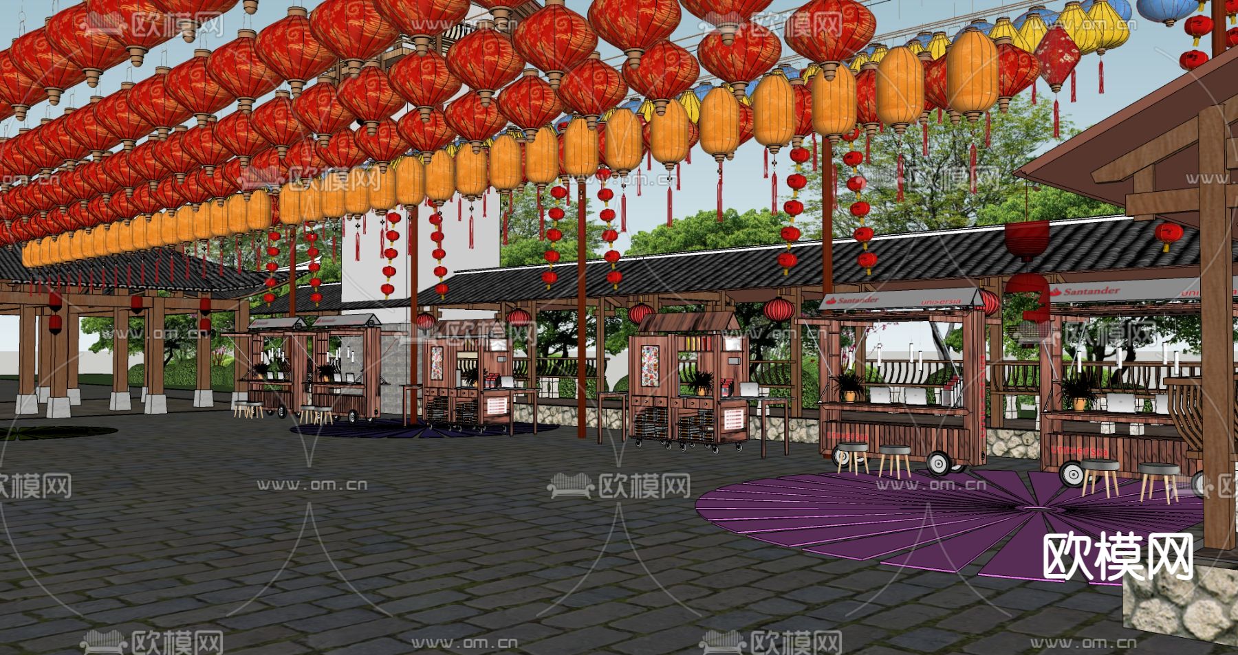 中式商业街su模型下载（渲染图1）