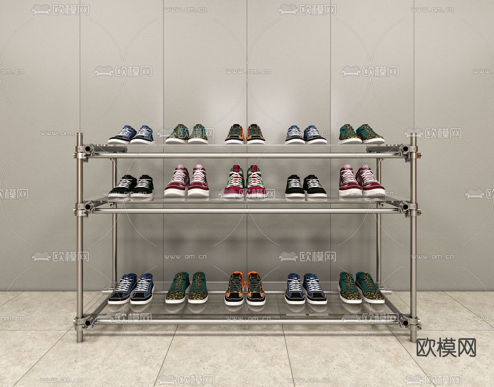 潮牌鞋店 鞋墙货架 展示架3d模型下载