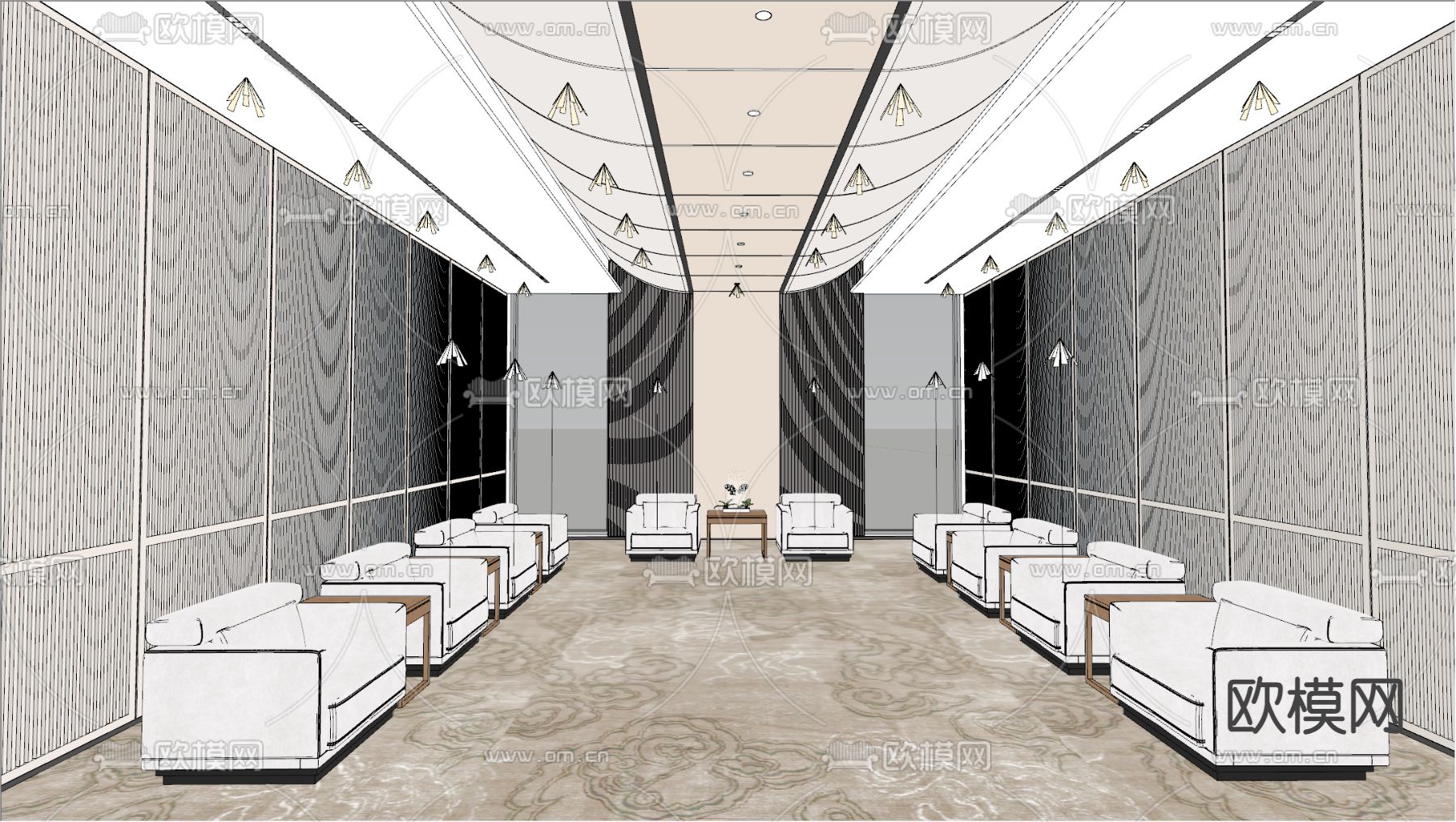 现代接待室 会见厅su模型下载（渲染图1）