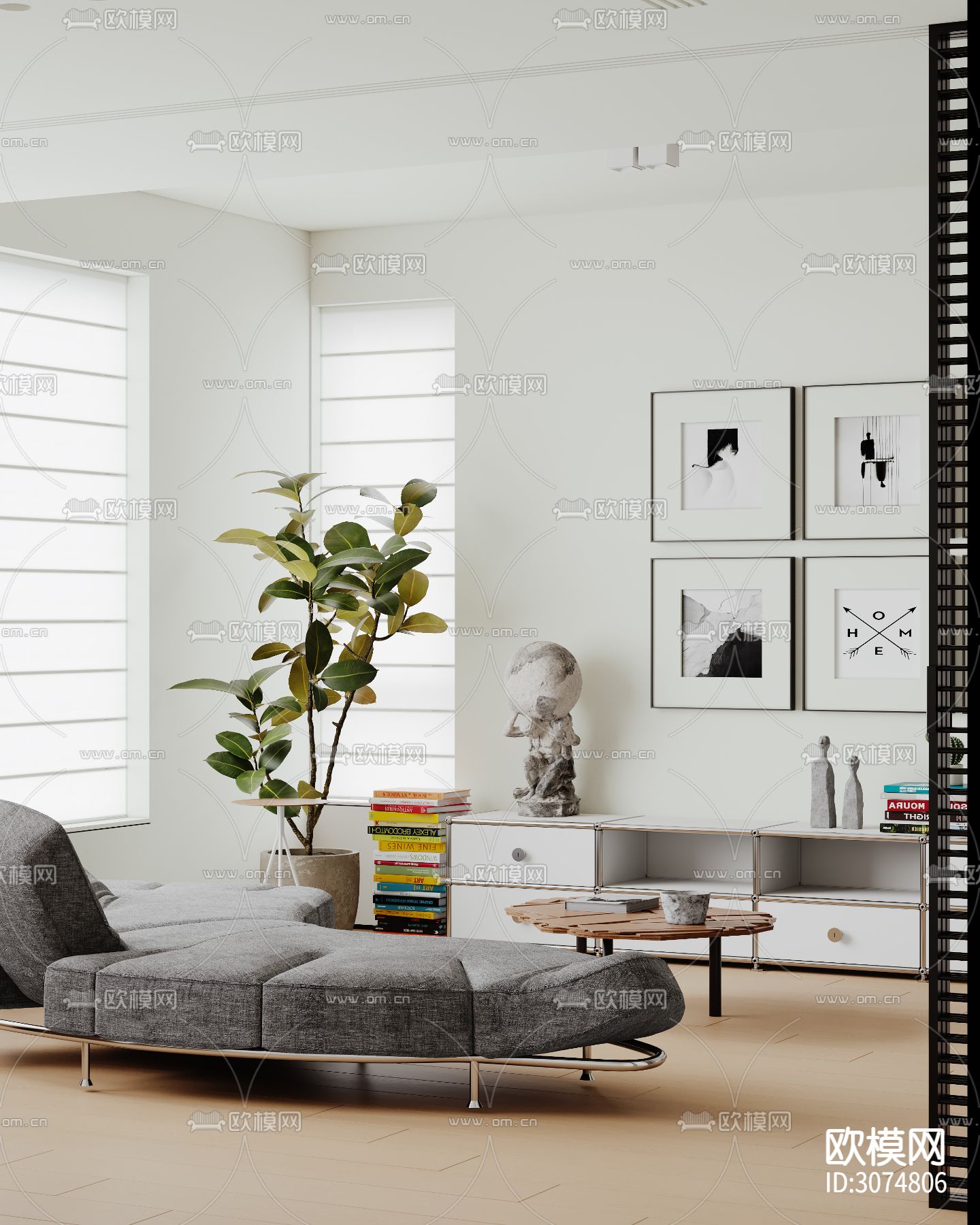 现代客厅 极简客厅效果图下载（渲染图7）