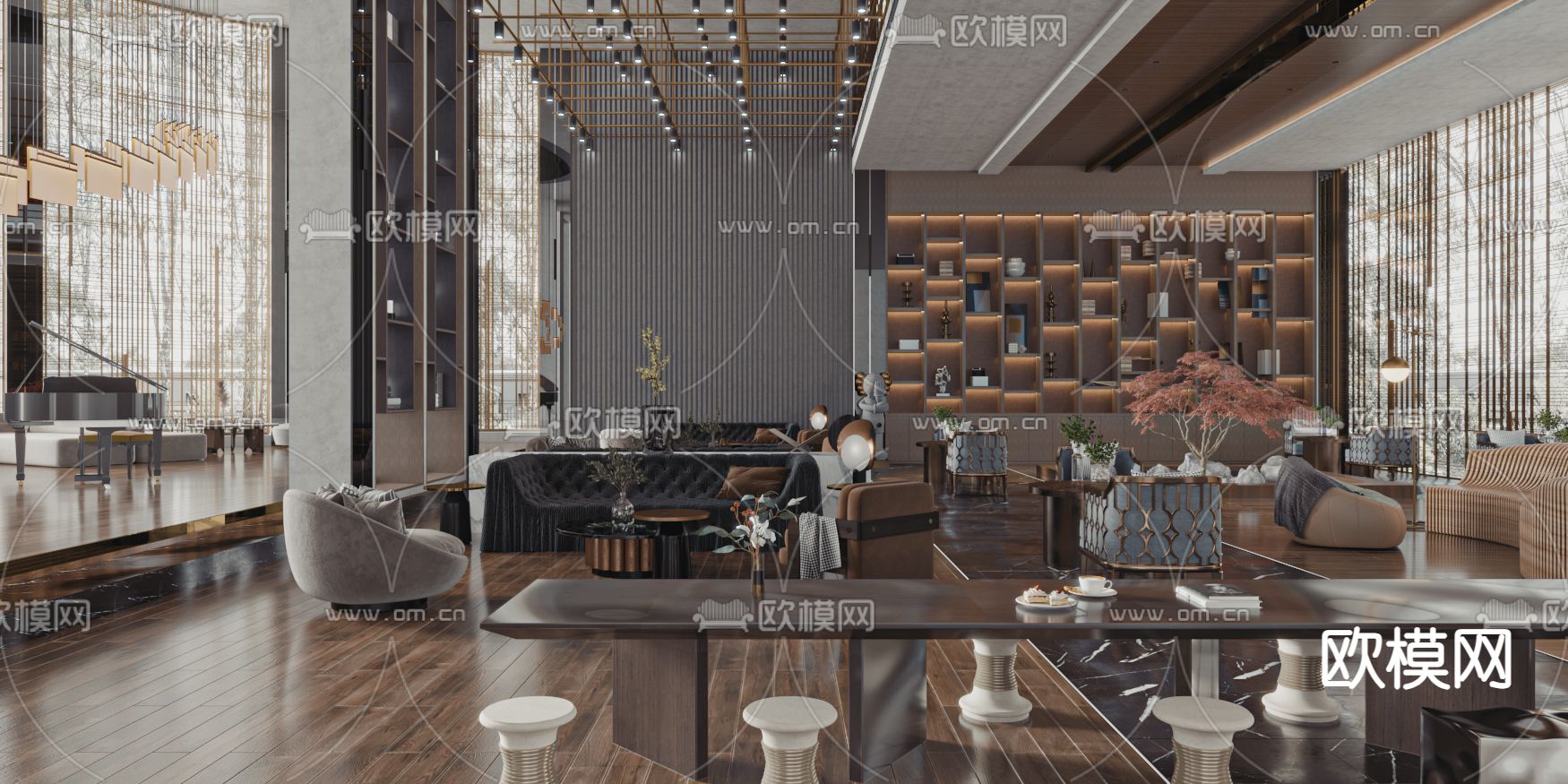 酒店大堂吧 洽谈区 休息区3d模型下载（渲染图2）