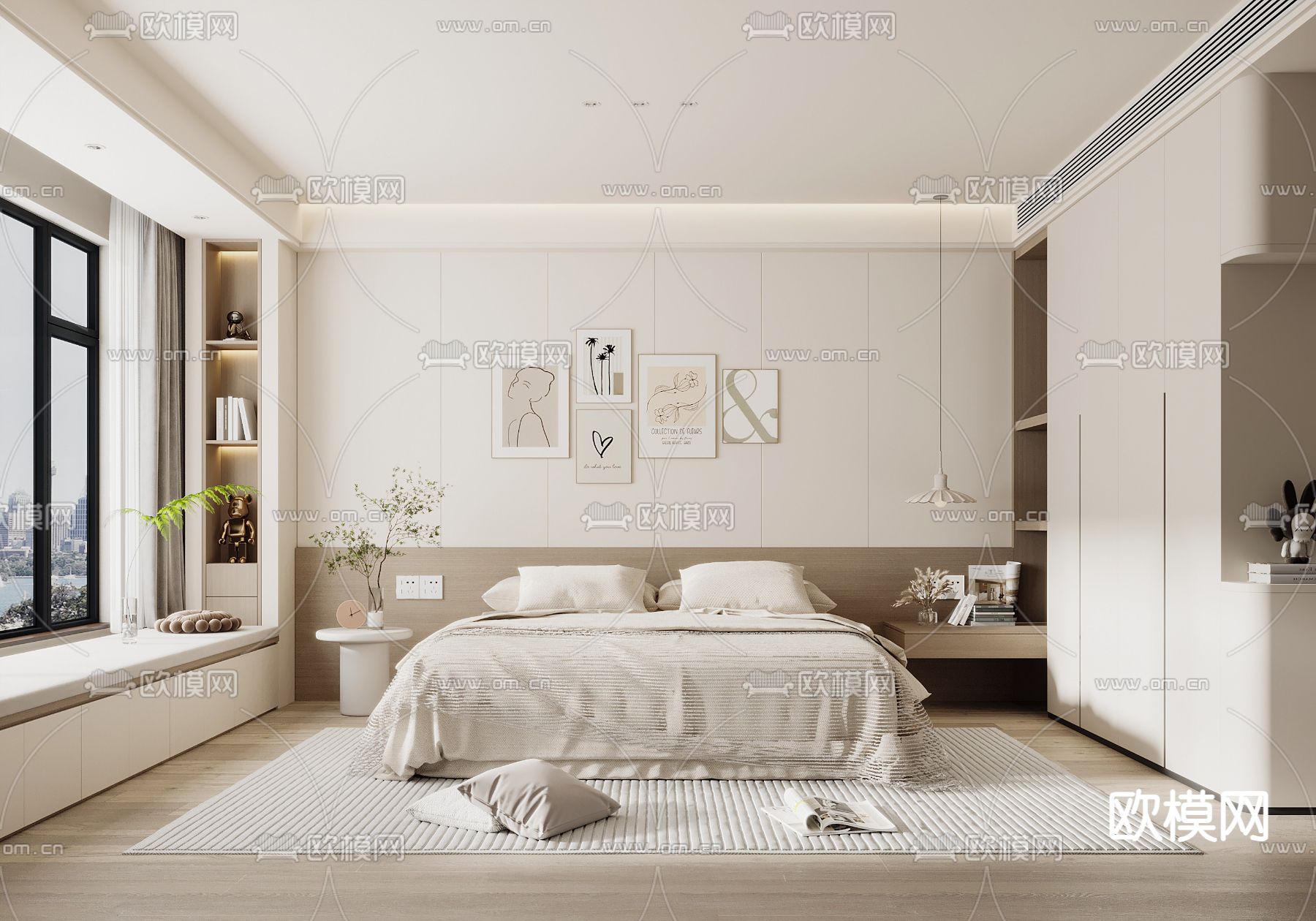 奶油风卧室 主卧 主人房3d模型下载