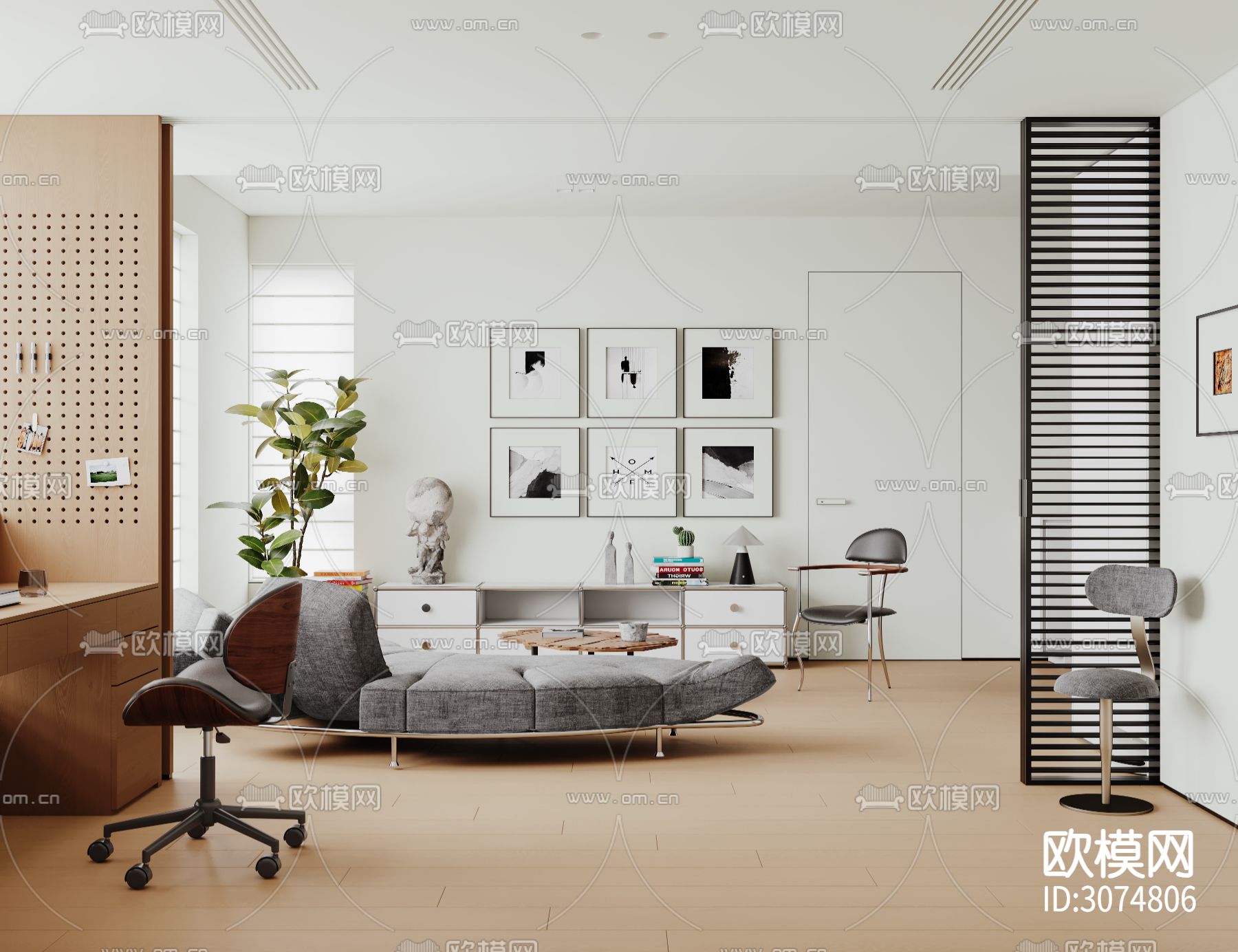 现代客厅 极简客厅效果图下载（渲染图1）