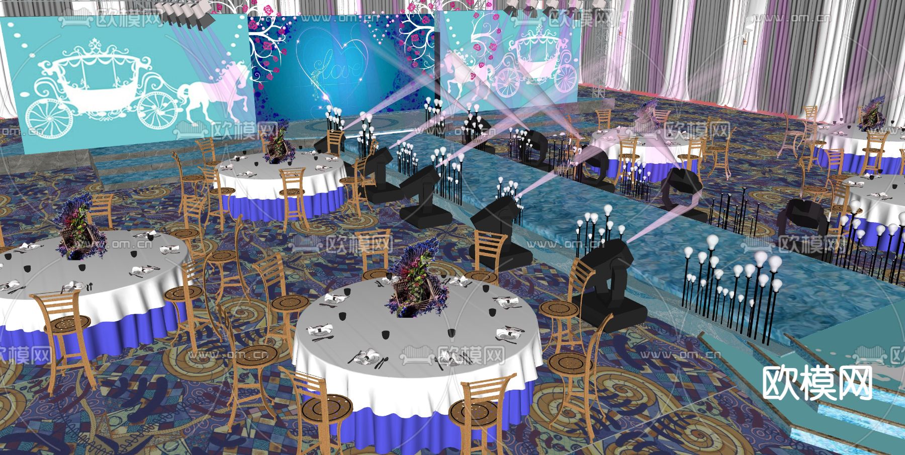 婚礼宴会厅su模型下载