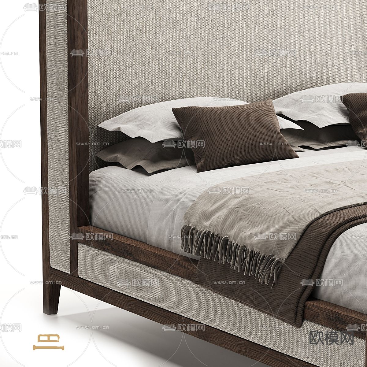 新中式双人床3d模型下载（渲染图3）