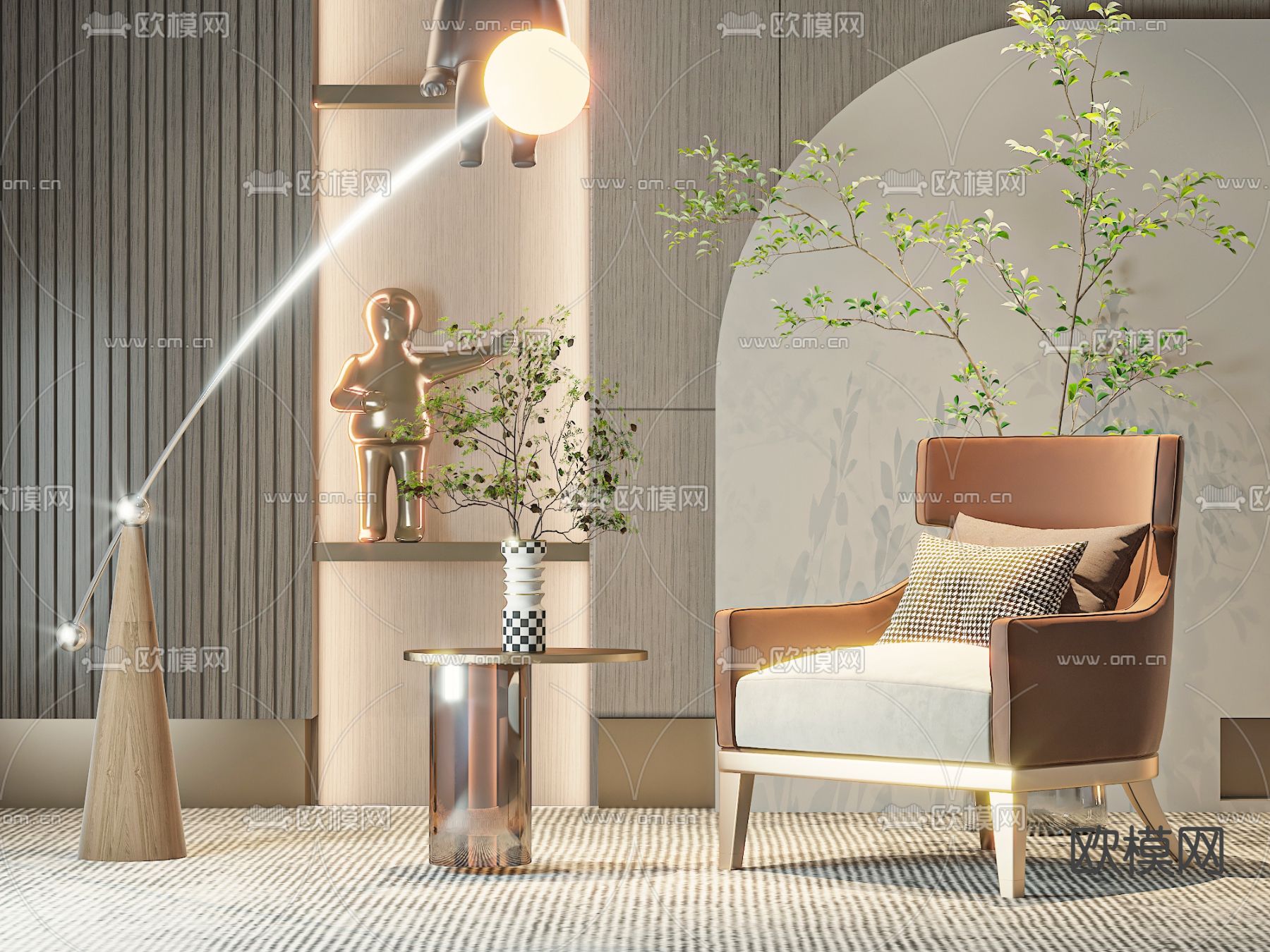 轻奢沙发椅 休闲椅 桌几3d模型下载