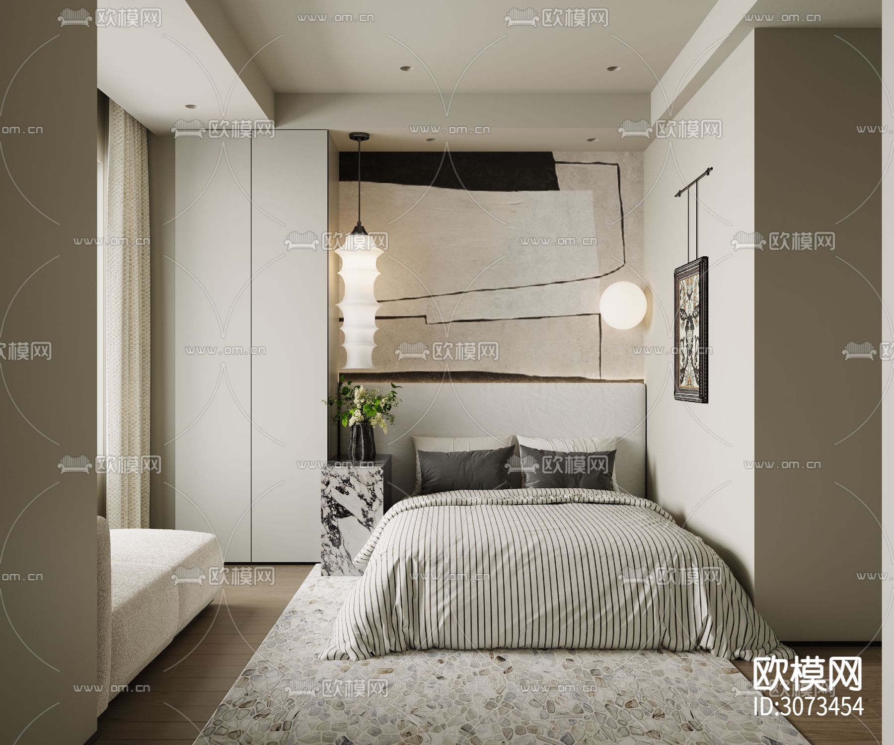 现代卧室 次卧 小孩房装修效果图下载（渲染图1）