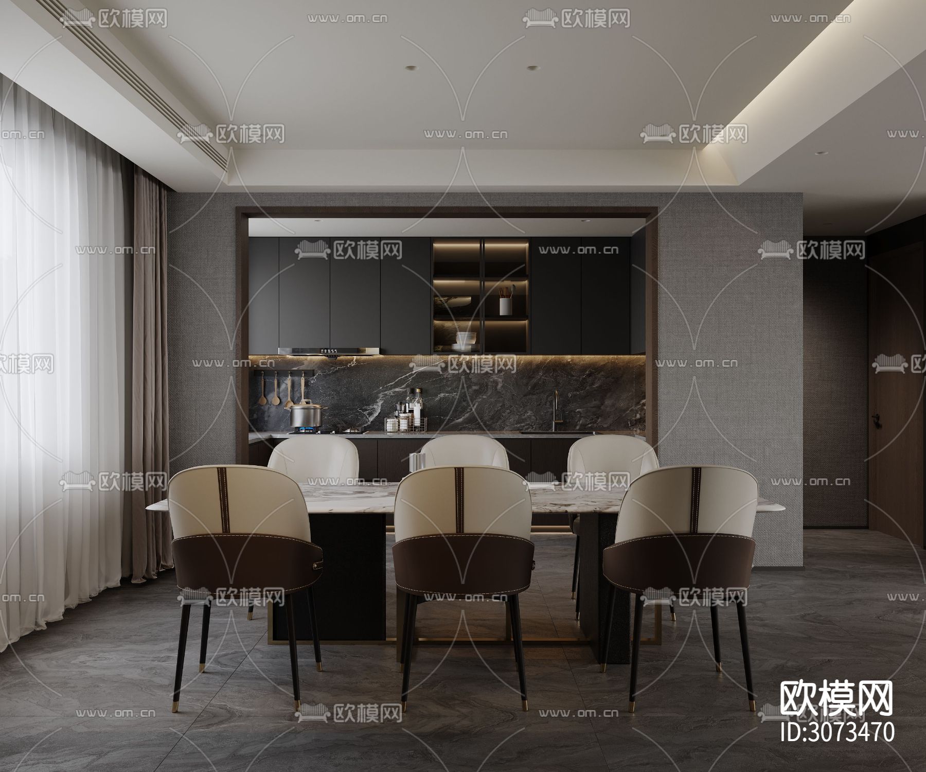 高级灰客餐厅装修效果图下载（渲染图3）