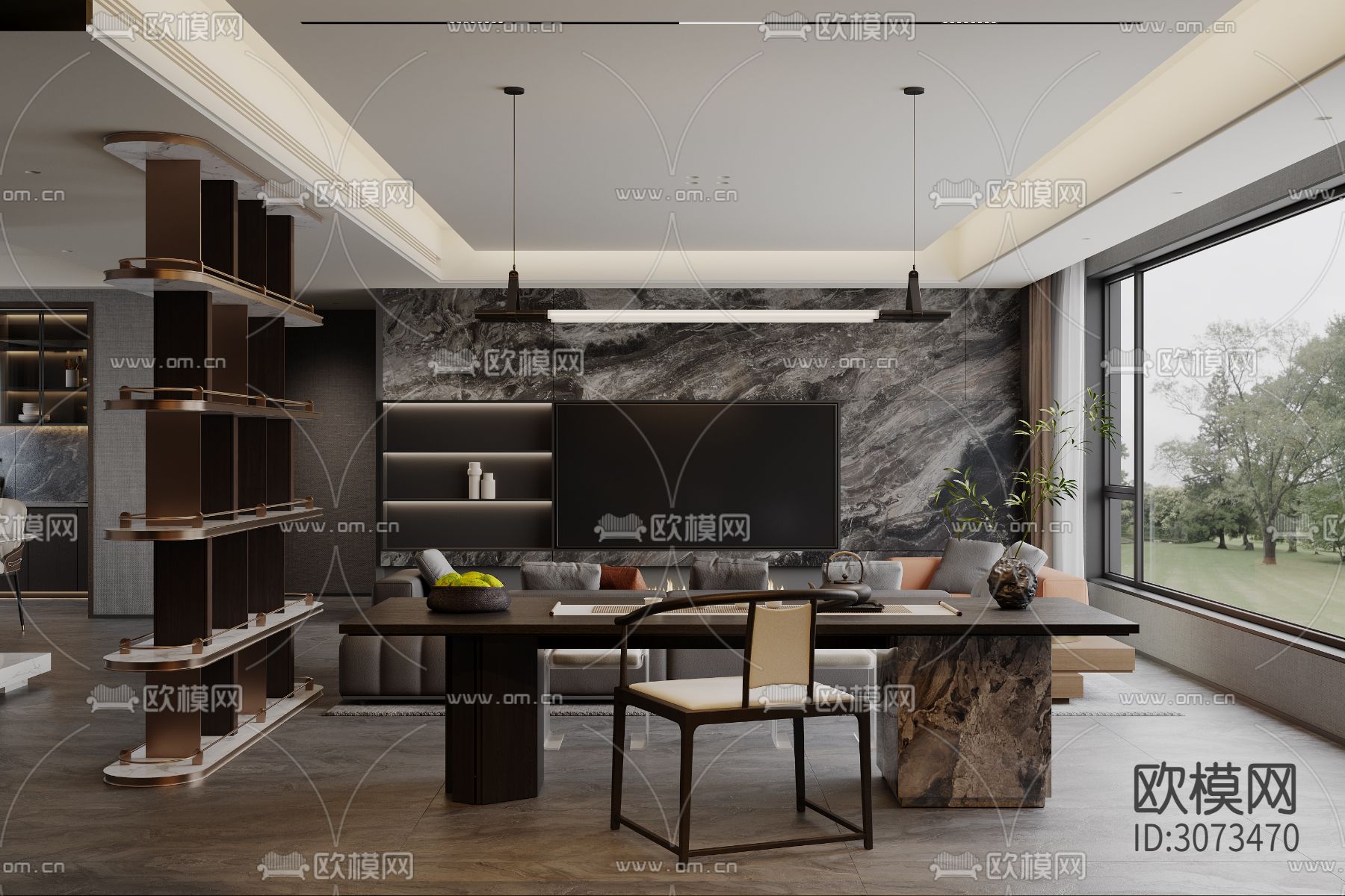 高级灰客餐厅装修效果图下载（渲染图8）