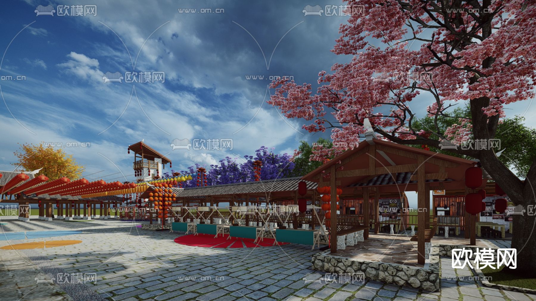 中式商业街su模型下载（渲染图3）