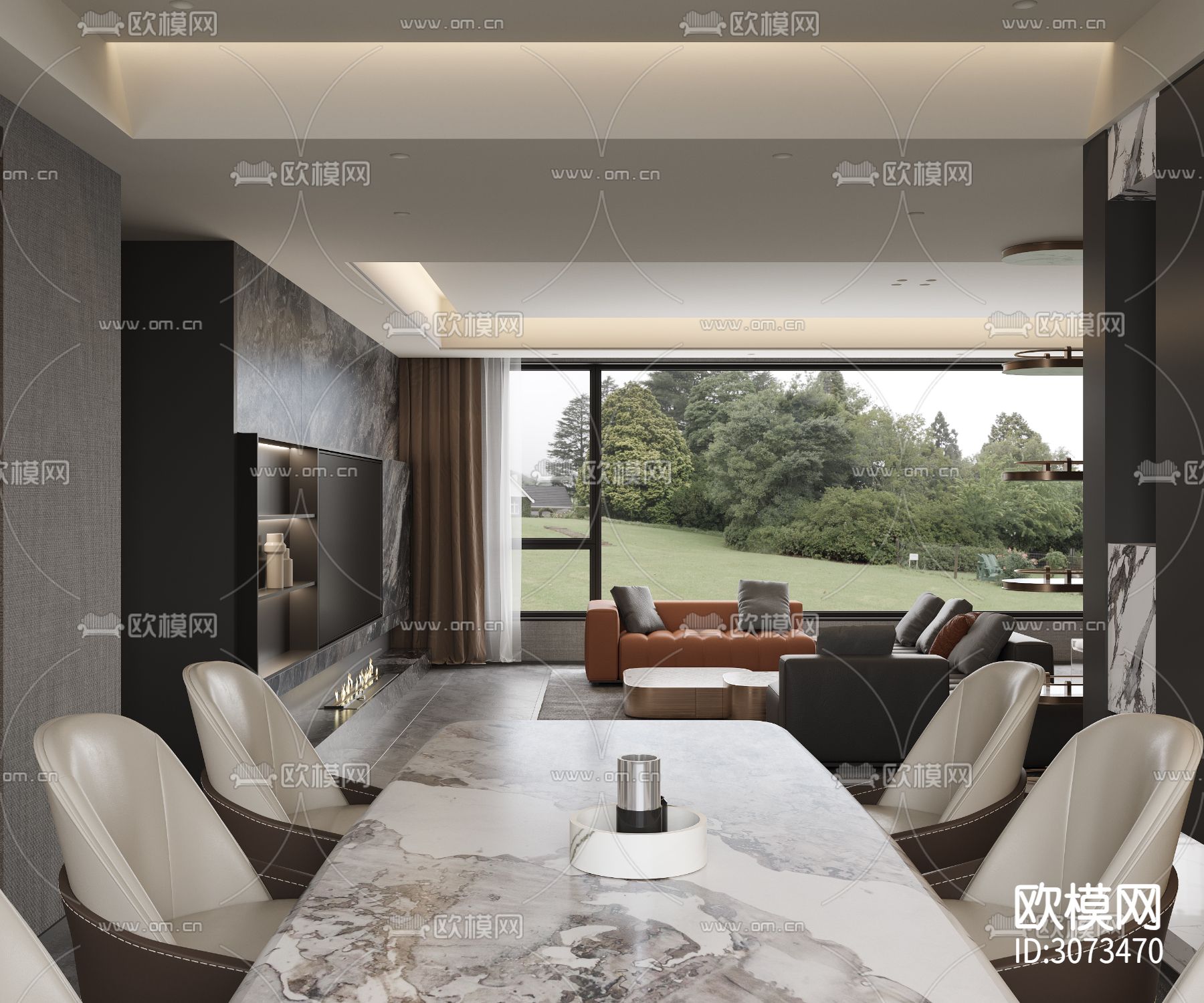 高级灰客餐厅装修效果图下载（渲染图7）