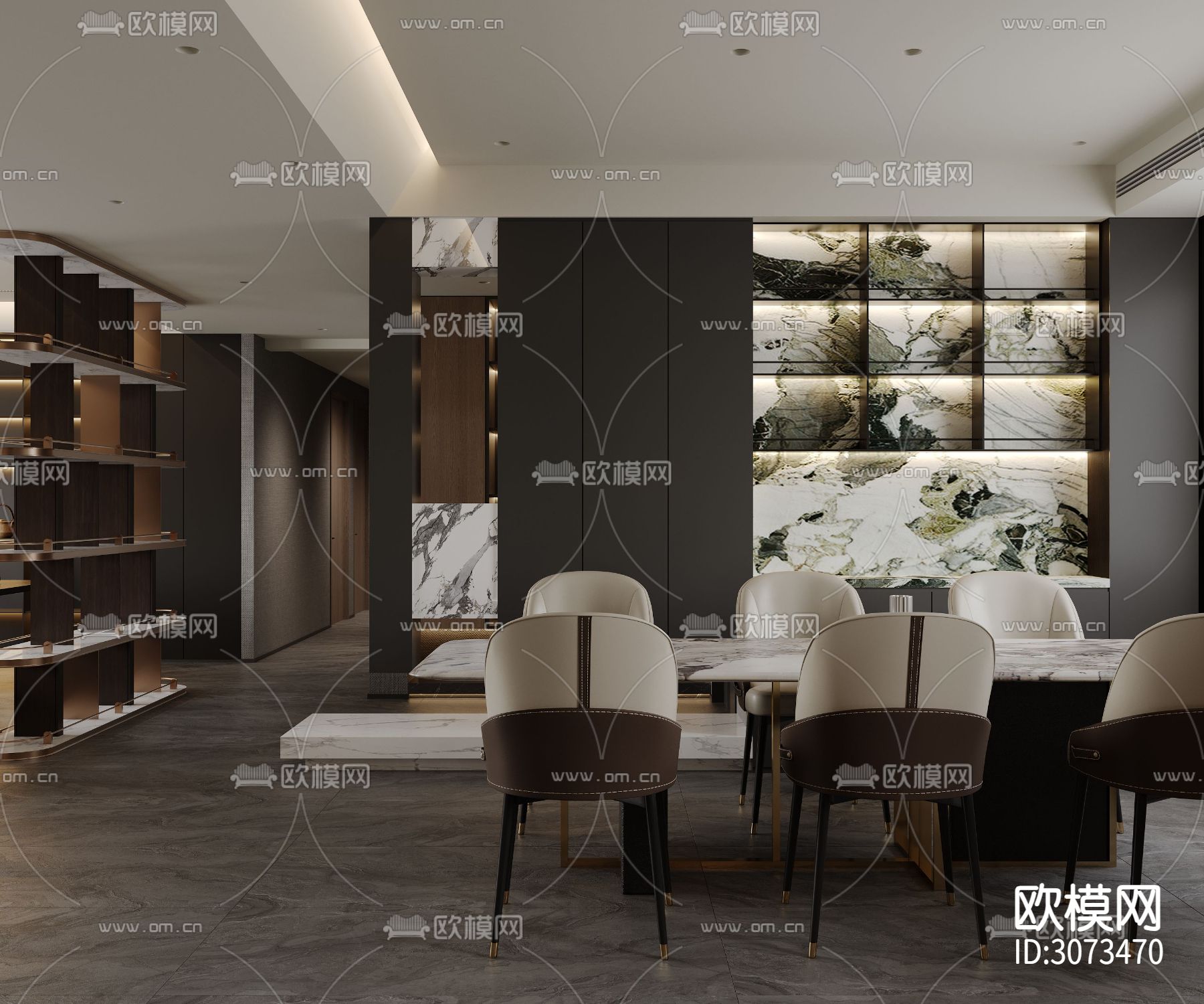 高级灰客餐厅装修效果图下载（渲染图6）