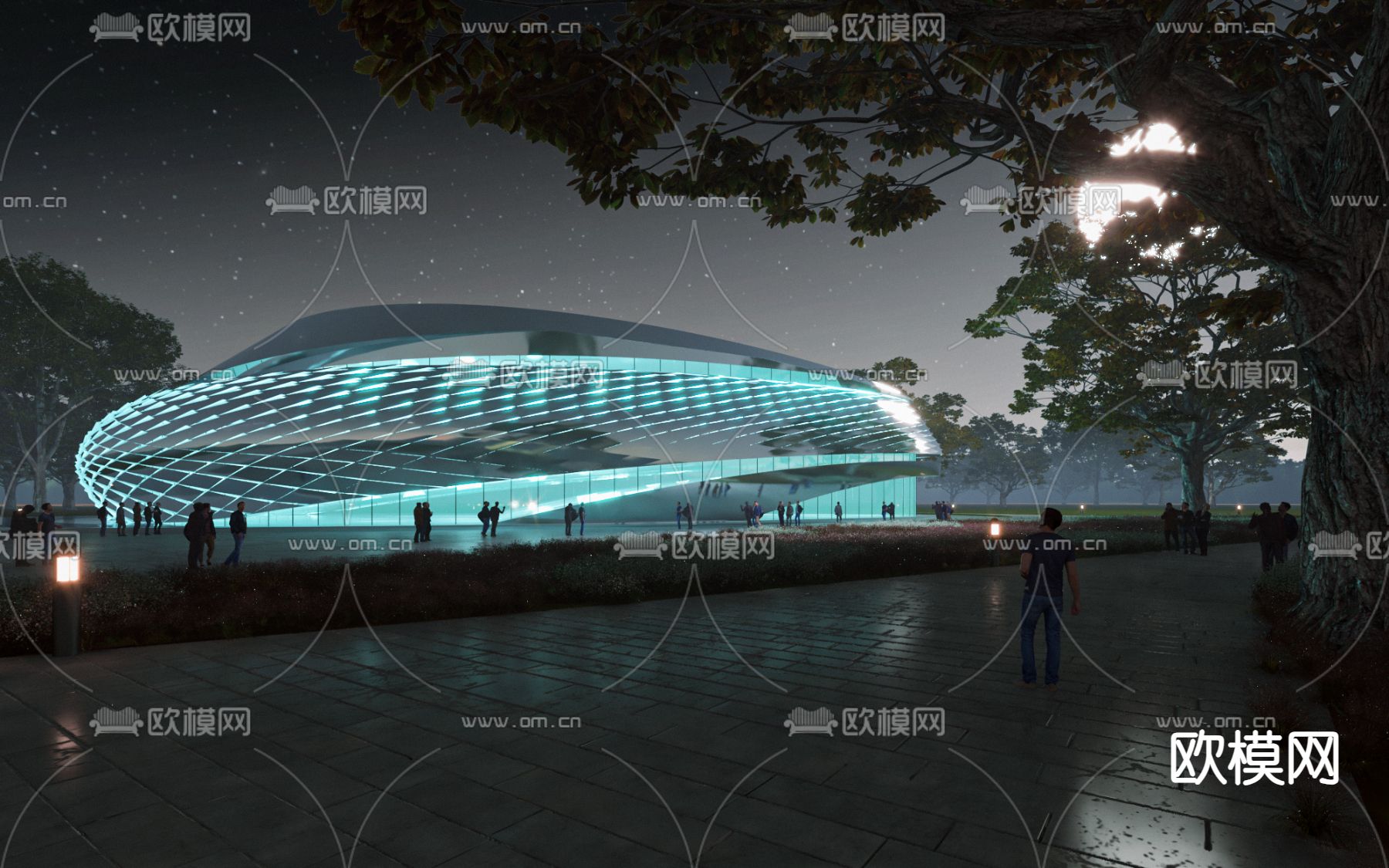 科技馆 展览馆 体育馆外观 夜景3d模型下载