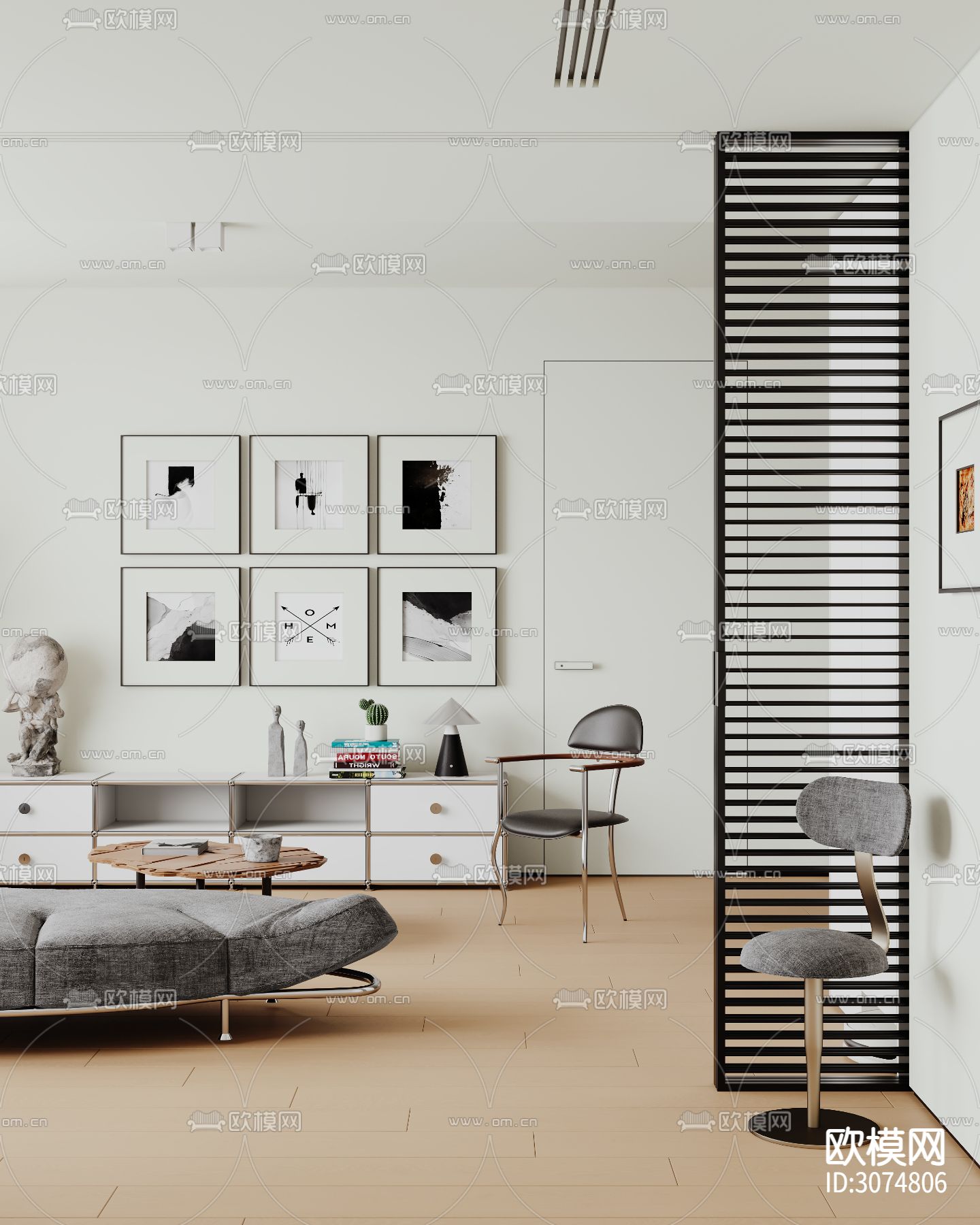 现代客厅 极简客厅效果图下载（渲染图5）