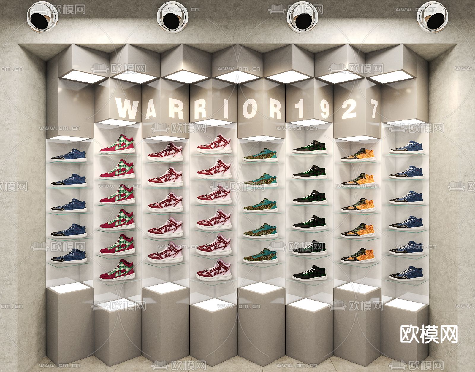 潮牌鞋店  鞋墙货架 展示架3d模型下载