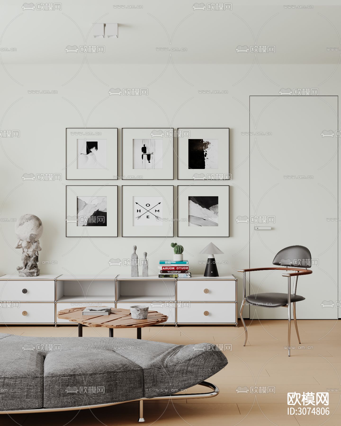 现代客厅 极简客厅效果图下载（渲染图4）