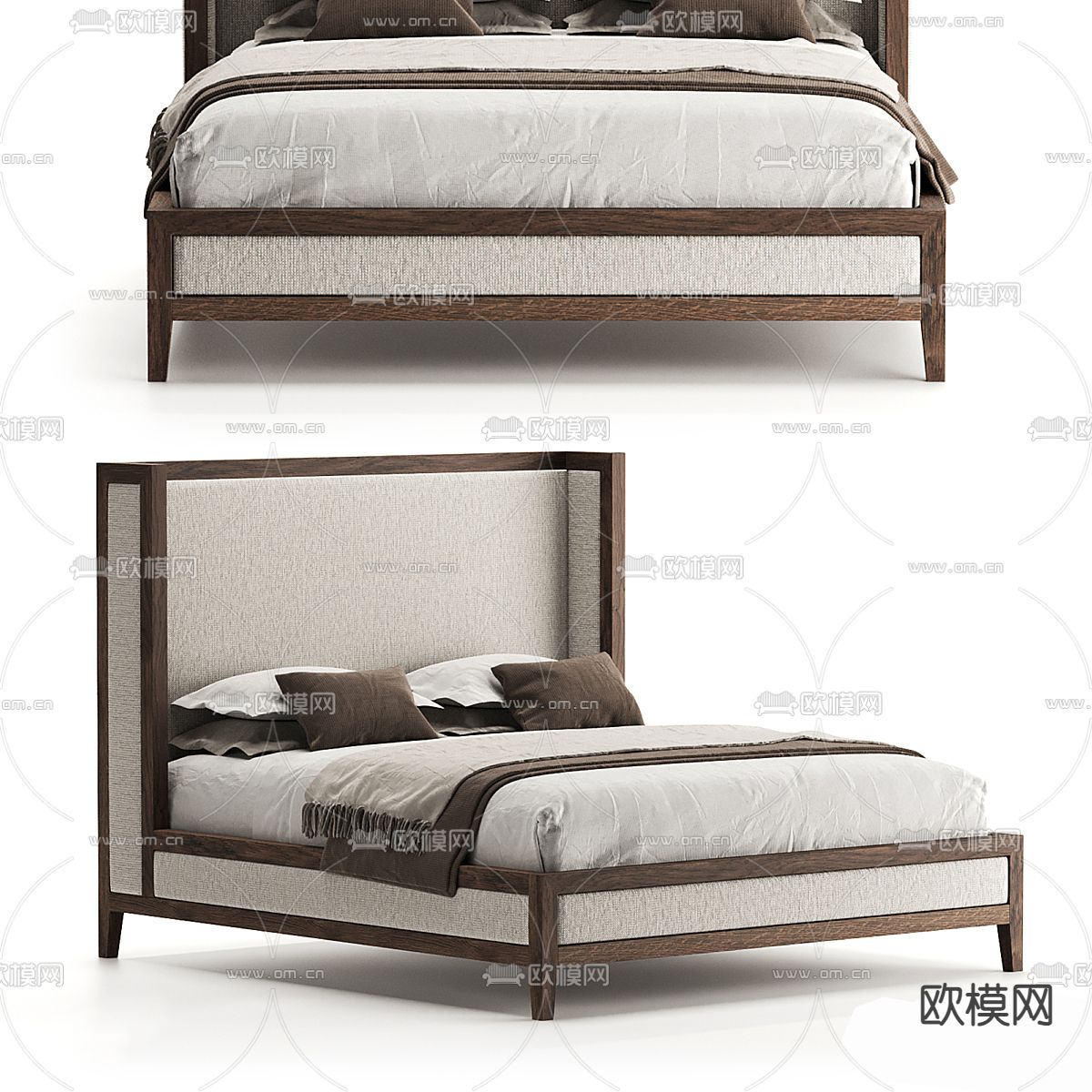新中式双人床3d模型下载（渲染图2）
