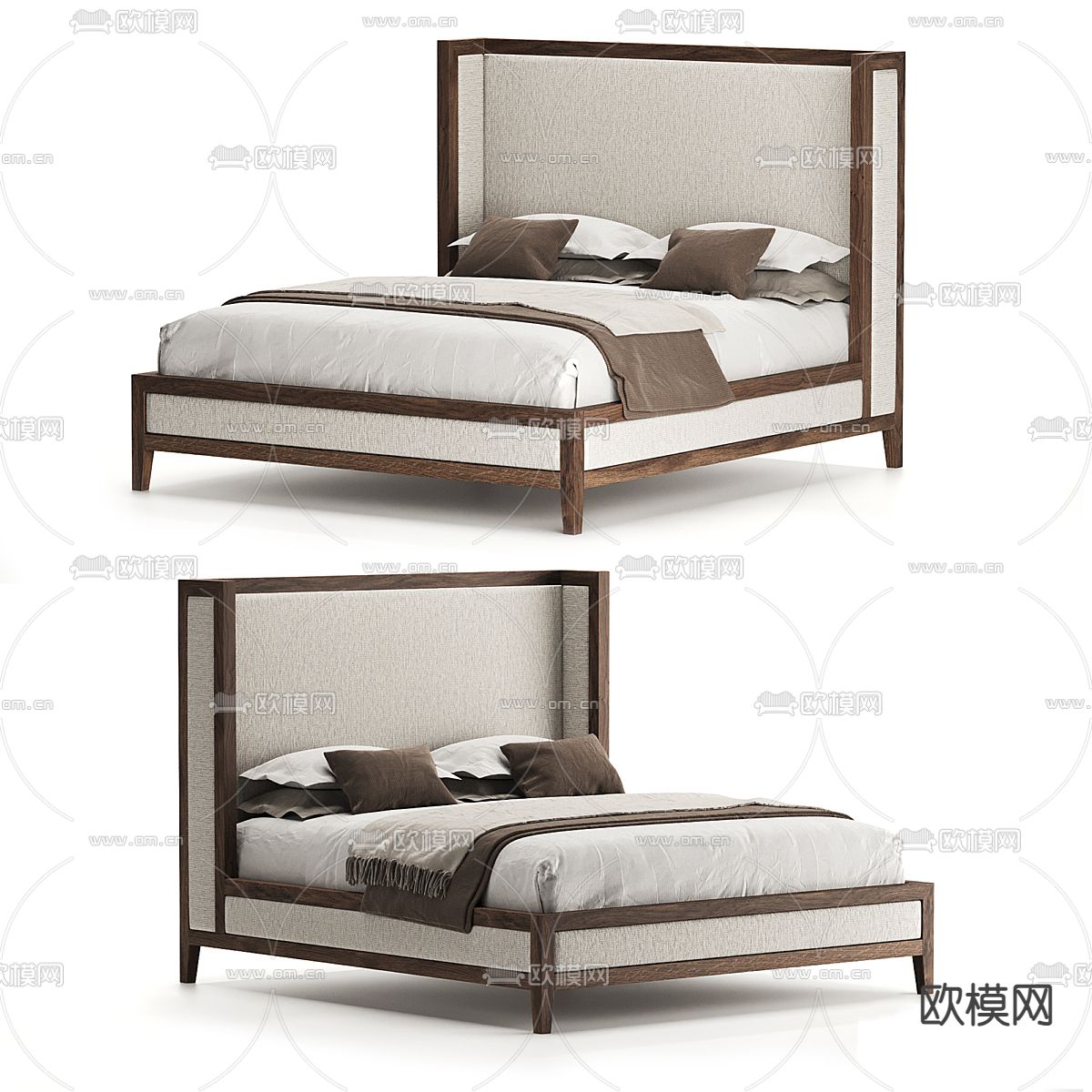新中式双人床3d模型下载（渲染图1）