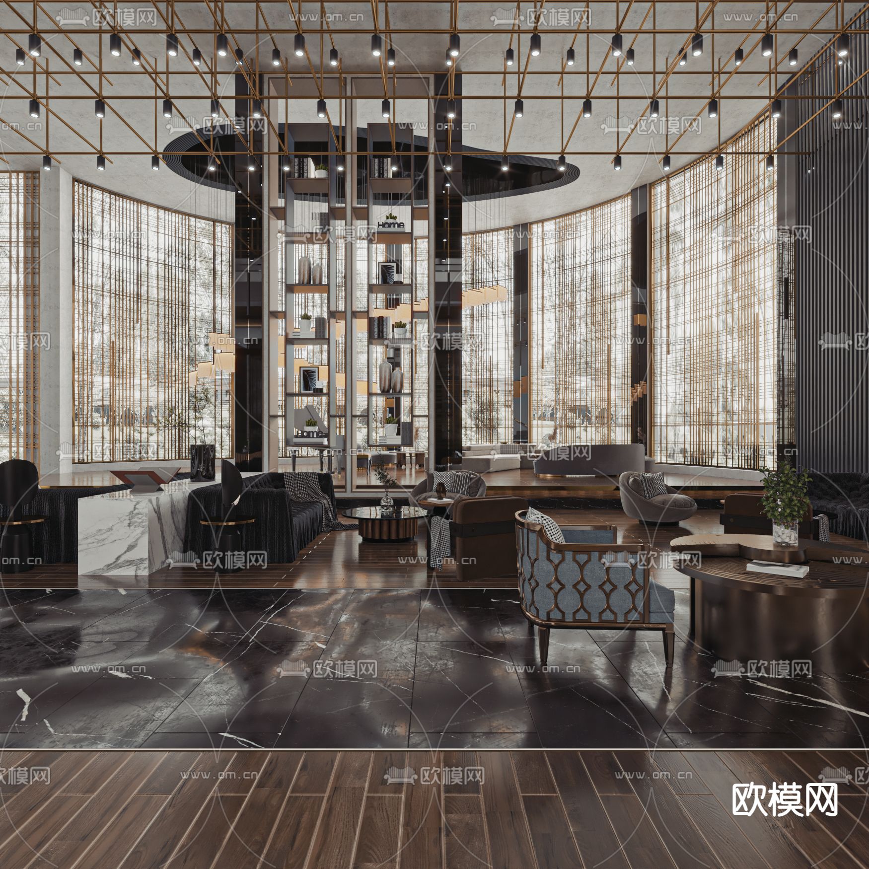 酒店大堂吧 洽谈区 休息区3d模型下载（渲染图1）