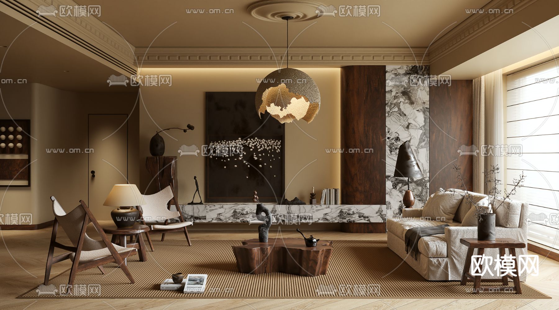 中古风客厅3d模型下载