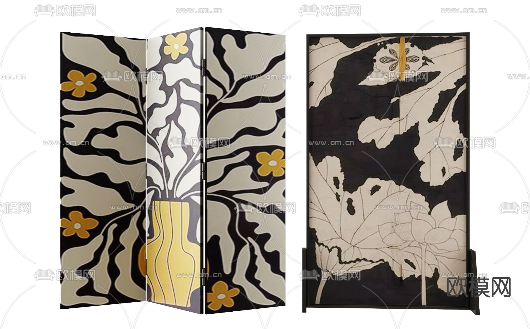 中古风折叠屏风3d模型下载