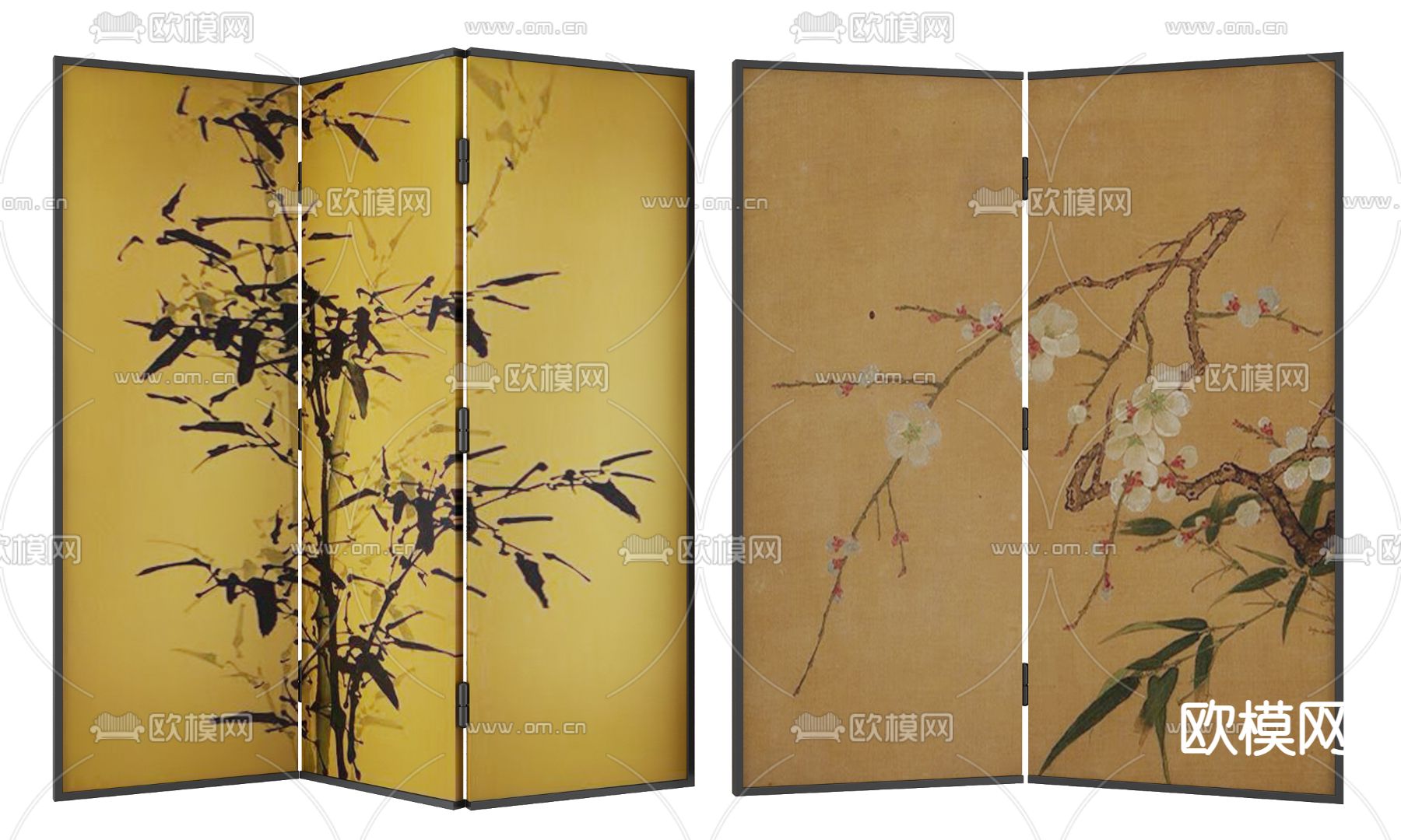 新中式屏风3d模型下载