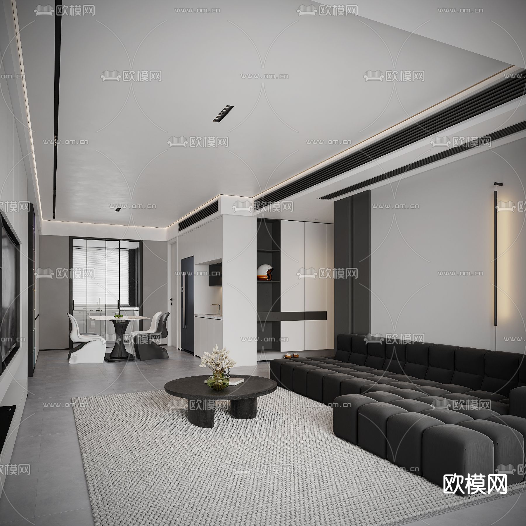 高级灰客餐厅3d模型下载（渲染图7）