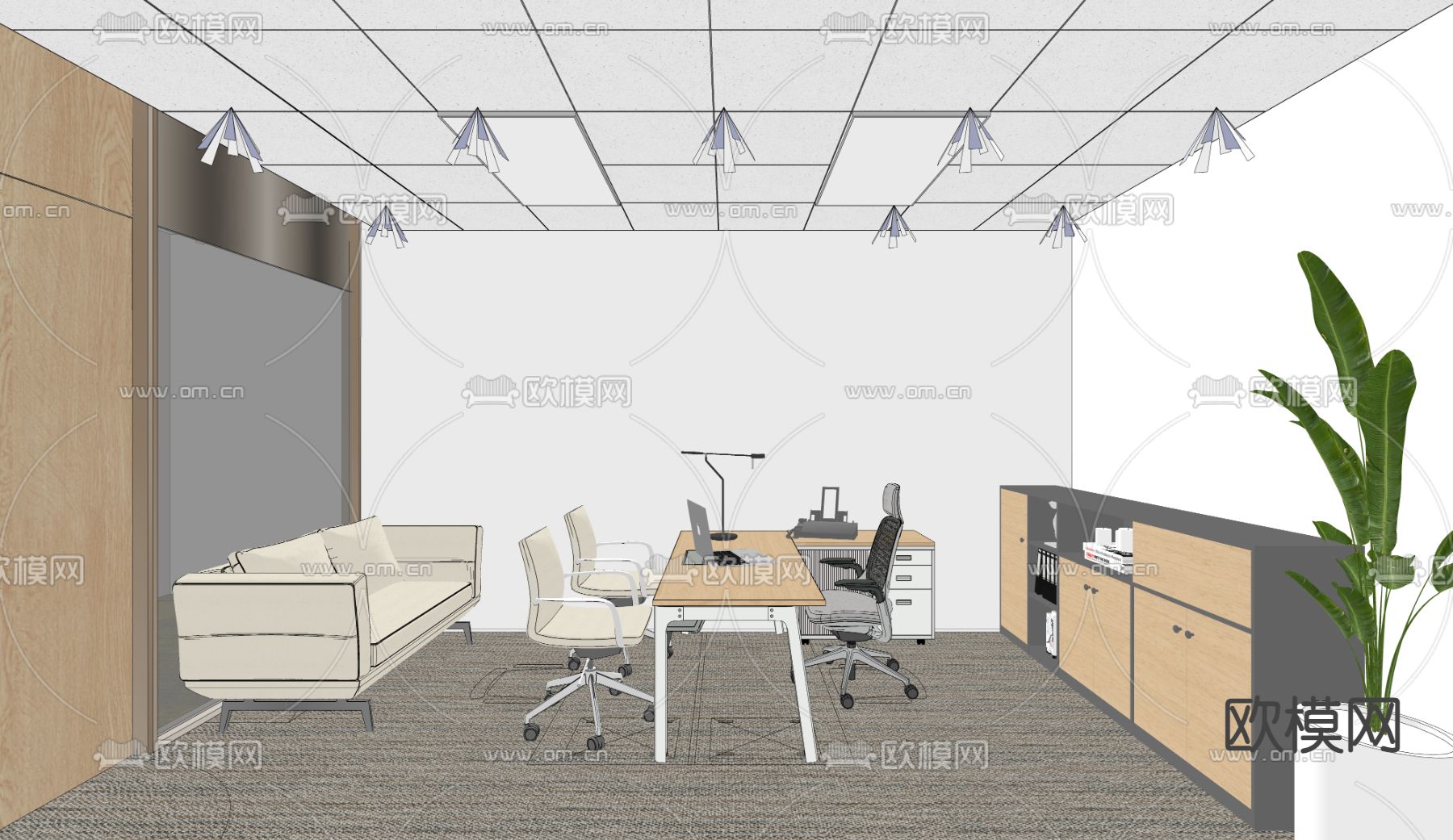 独立办公室su模型下载（渲染图1）