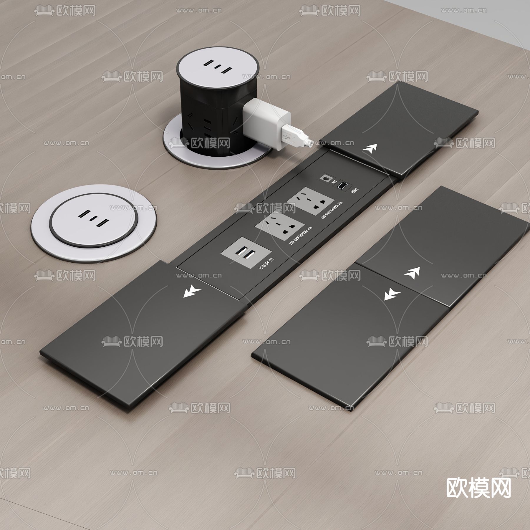 按压式插座 升降插座 办公桌插座3d模型下载