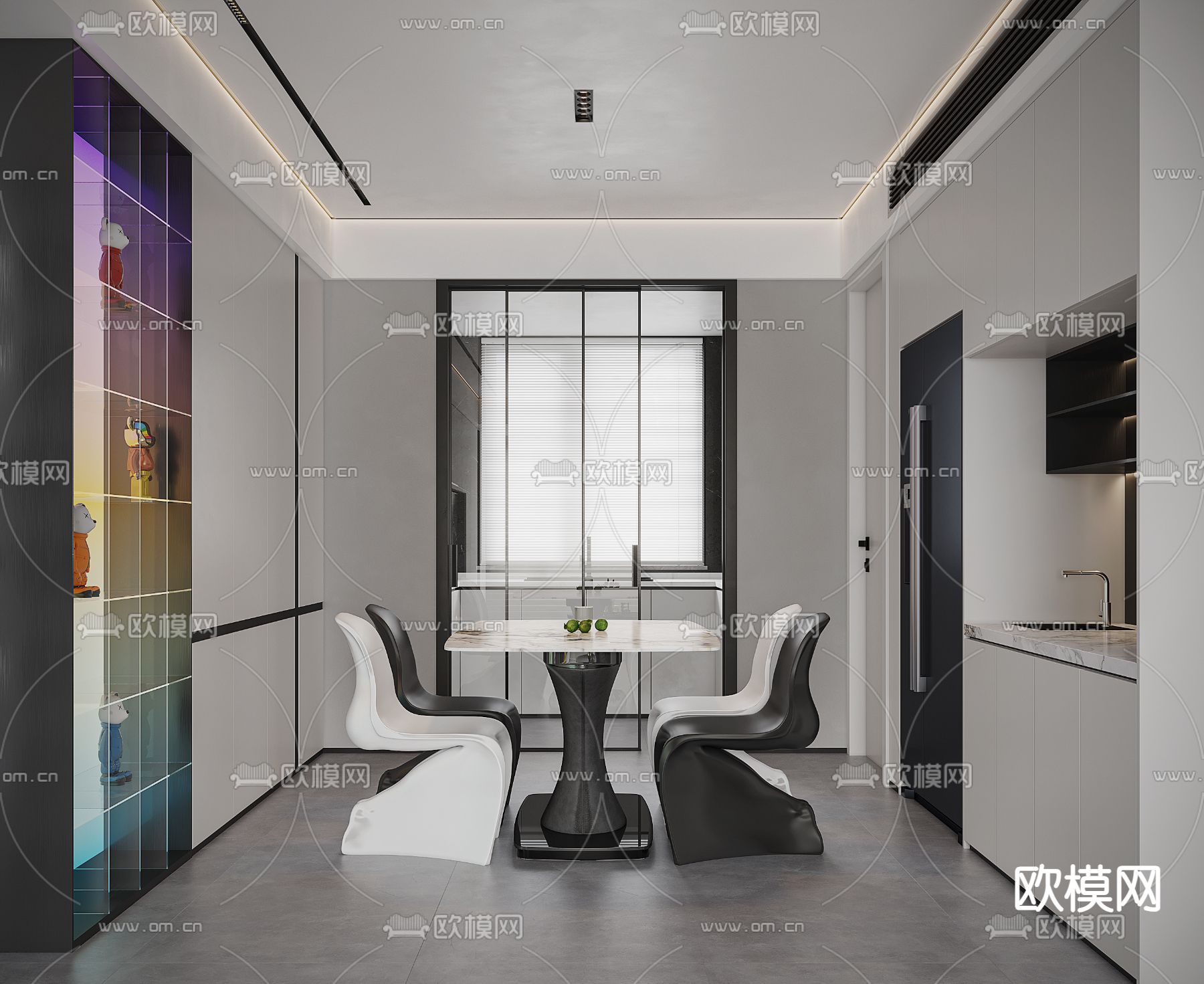 高级灰客餐厅3d模型下载（渲染图4）