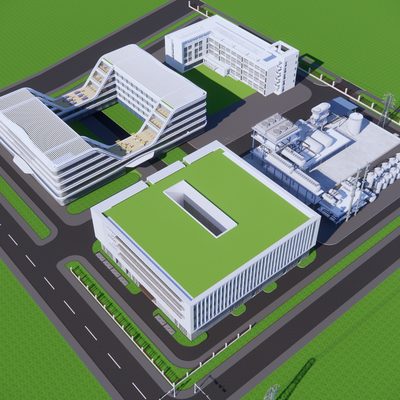  办公建筑 产业园su模型 