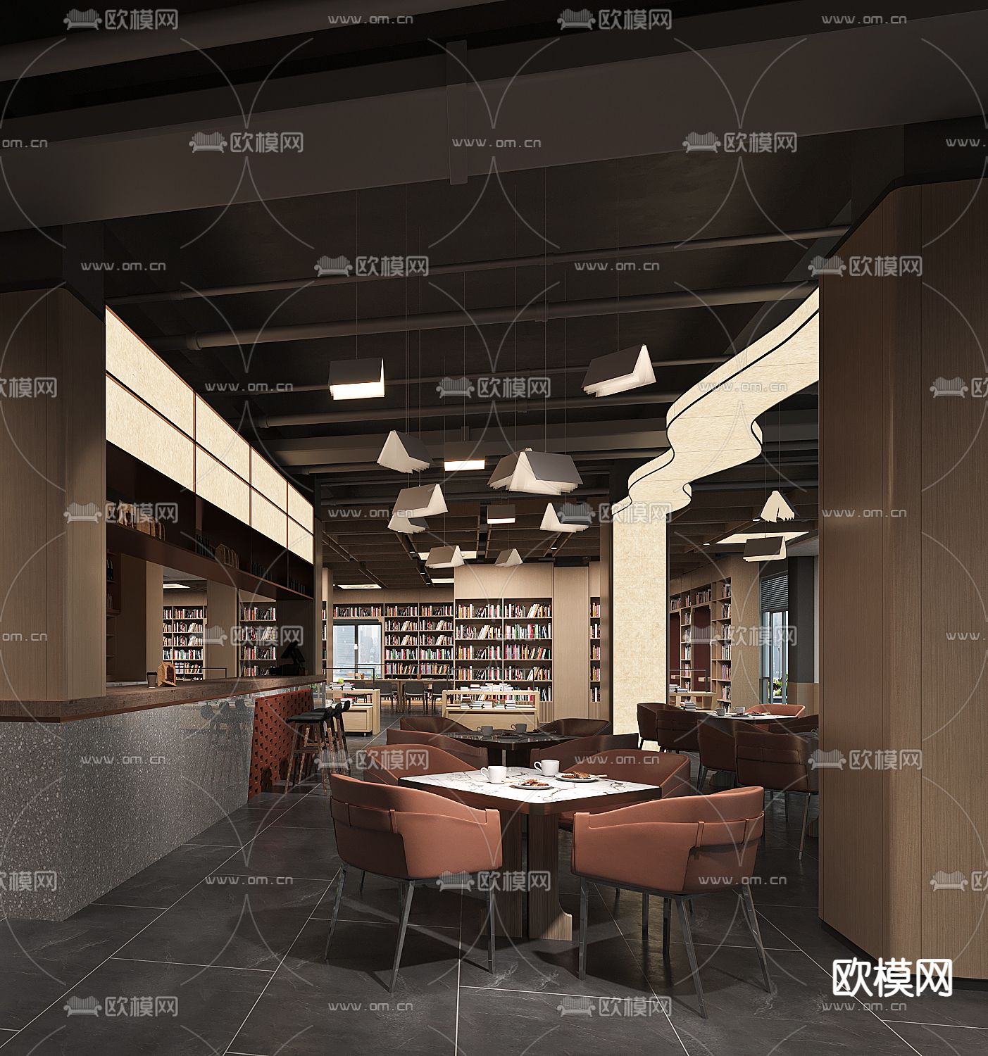 现代书店 城市书吧su模型下载（渲染图2）