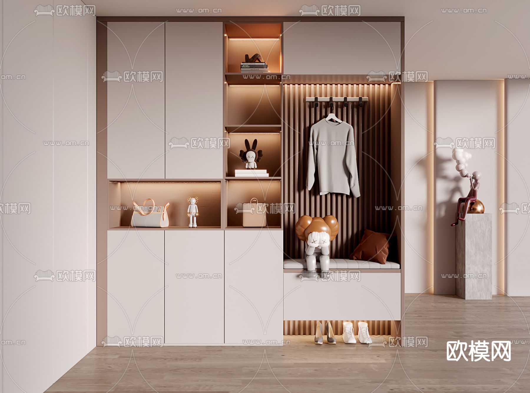 玄关鞋柜 换鞋凳3d模型下载