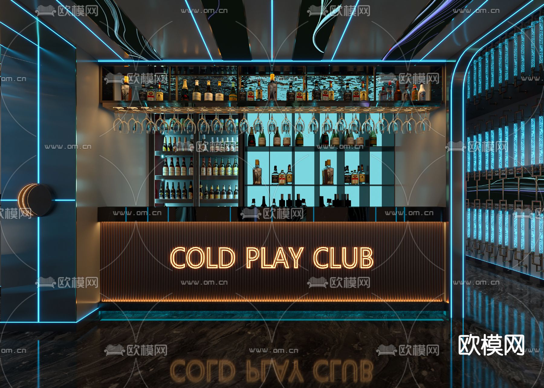 KTV水吧台 酒吧su模型下载（渲染图2）