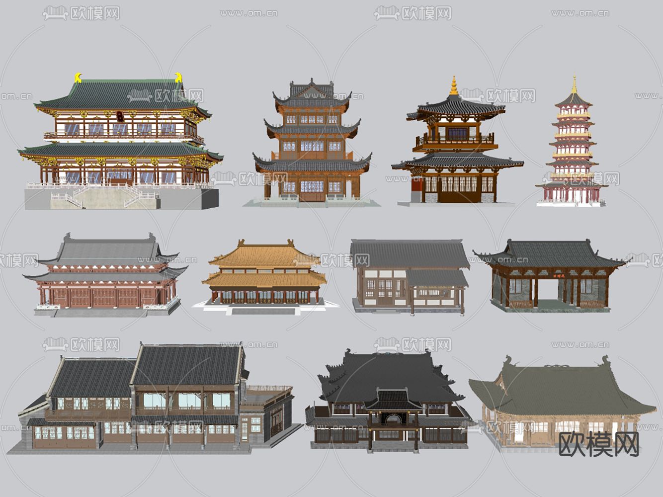 中式古建筑 阁楼 亭台楼阁su模型下载（渲染图1）