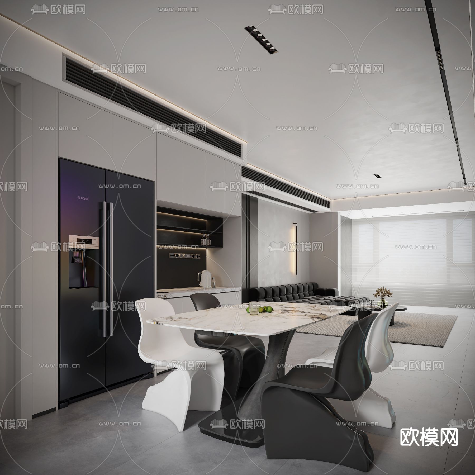 高级灰客餐厅3d模型下载（渲染图5）